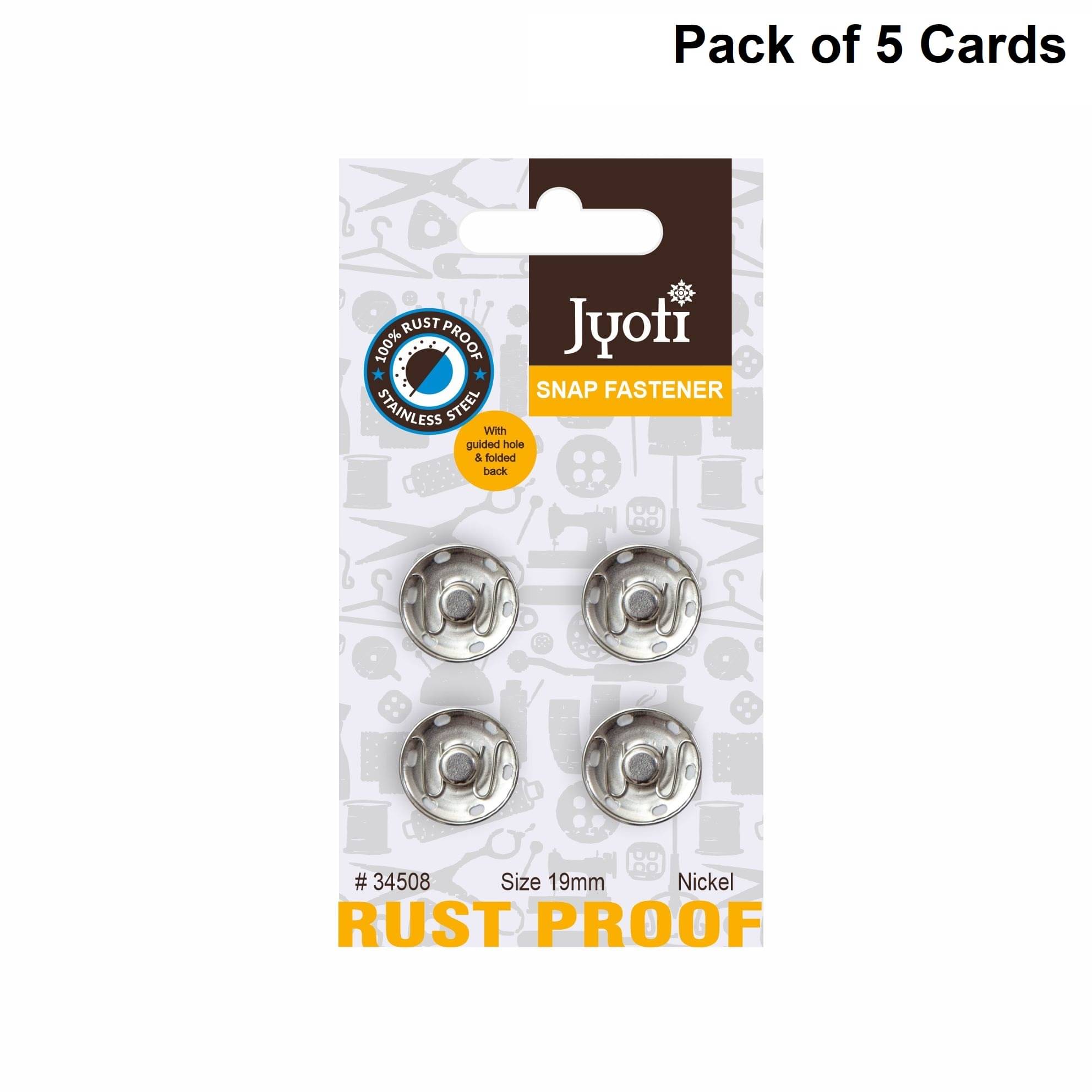     			Jyoti Snap Fastener (4 Sets of Size 19mm of Stainless Steel Material in Nickel Finish) Metal Thickened, Rust Proof Sewing Buttons, Used for Leather Craft/Jeans/Jackets/DIY Items - Pack of 5 Cards