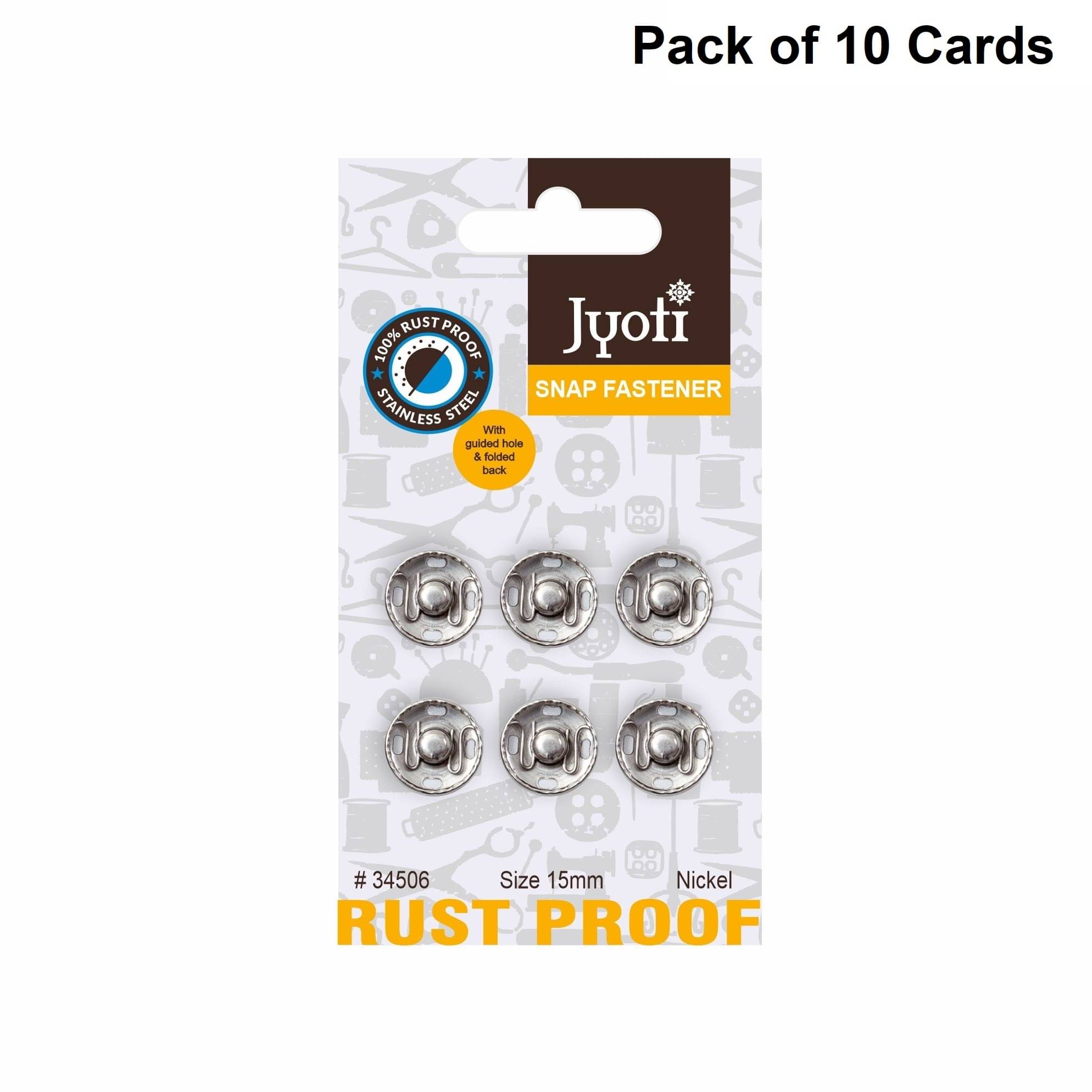 Jyoti Snap Fastener (6 Sets of Size 15mm of Stainless Steel Material in Nickel Finish) Metal Thickened, Rust Proof Sewing Buttons, Used for Leather Craft/Jeans/Jackets/DIY Items - Pack of 10 Cards Jyoti Snap Fastener (6 Sets of Size 15mm of Stainless Steel Material in Nickel Finish) Metal Thickened, Rust Proof Sewing Buttons, Used for Leather Craft/Jeans/Jackets/DIY Items - Pack of 10 Cards
