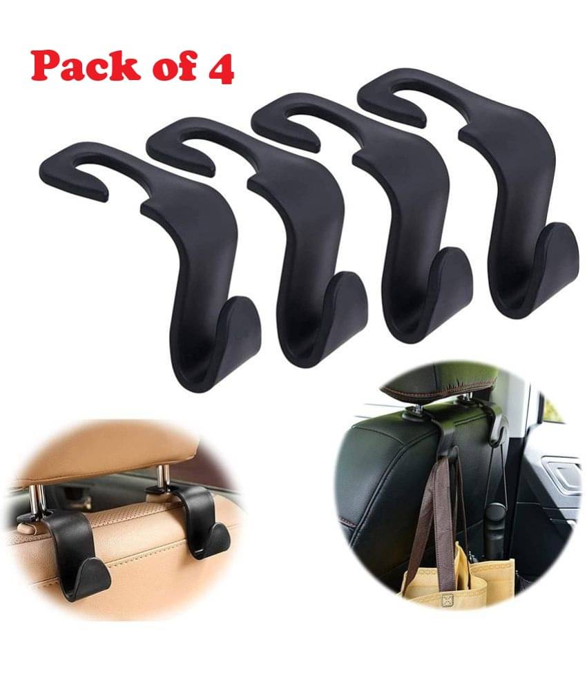     			KTU Car Plastic Backseat Headrest Hook/Hanger Universal Durable Organiser Space Saver for Handbag, Wallets, Grocery Bags (Black, Pack of 4)