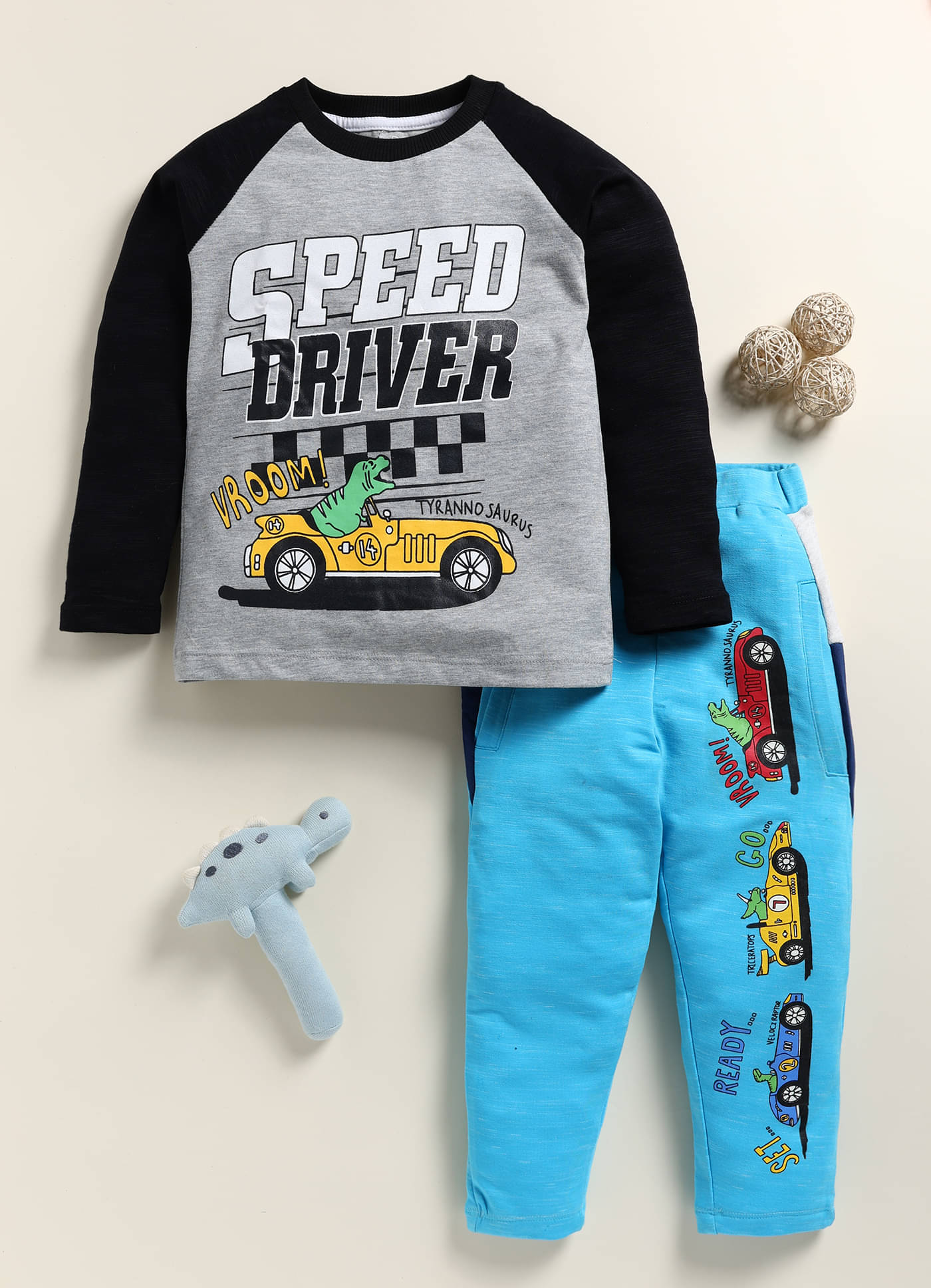     			Lazy Shark Boys Cotton Blend Nightsuit Set ( Grey )