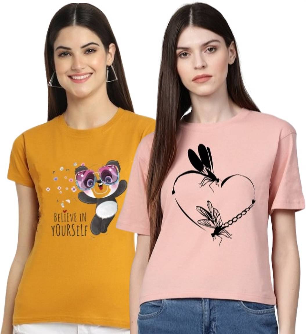     			Lecowar Women Polyester Printed Regular Fit Round Neck T-Shirt ( Coral )