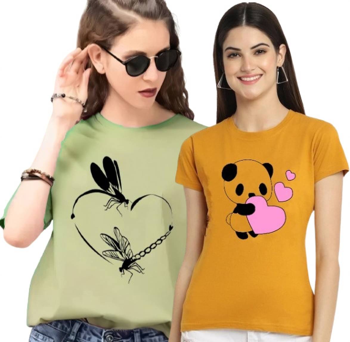 Lecowar Women Polyester Printed Regular Fit Round Neck T-Shirt ( Multi Color ) Lecowar Women Polyester Printed Regular Fit Round Neck T-Shirt ( Multi Color )