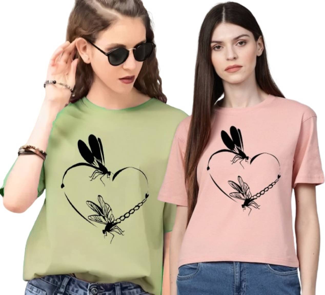     			Lecowar Women Polyester Printed Regular Fit Round Neck T-Shirt ( Multi Color )