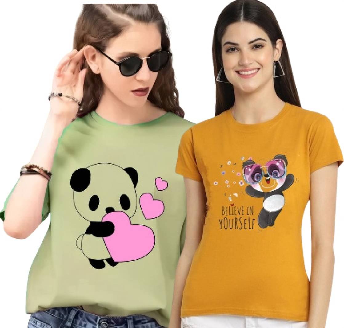 Lecowar Women Polyester Printed Regular Fit Round Neck T-Shirt ( Multi Color ) Lecowar Women Polyester Printed Regular Fit Round Neck T-Shirt ( Multi Color )