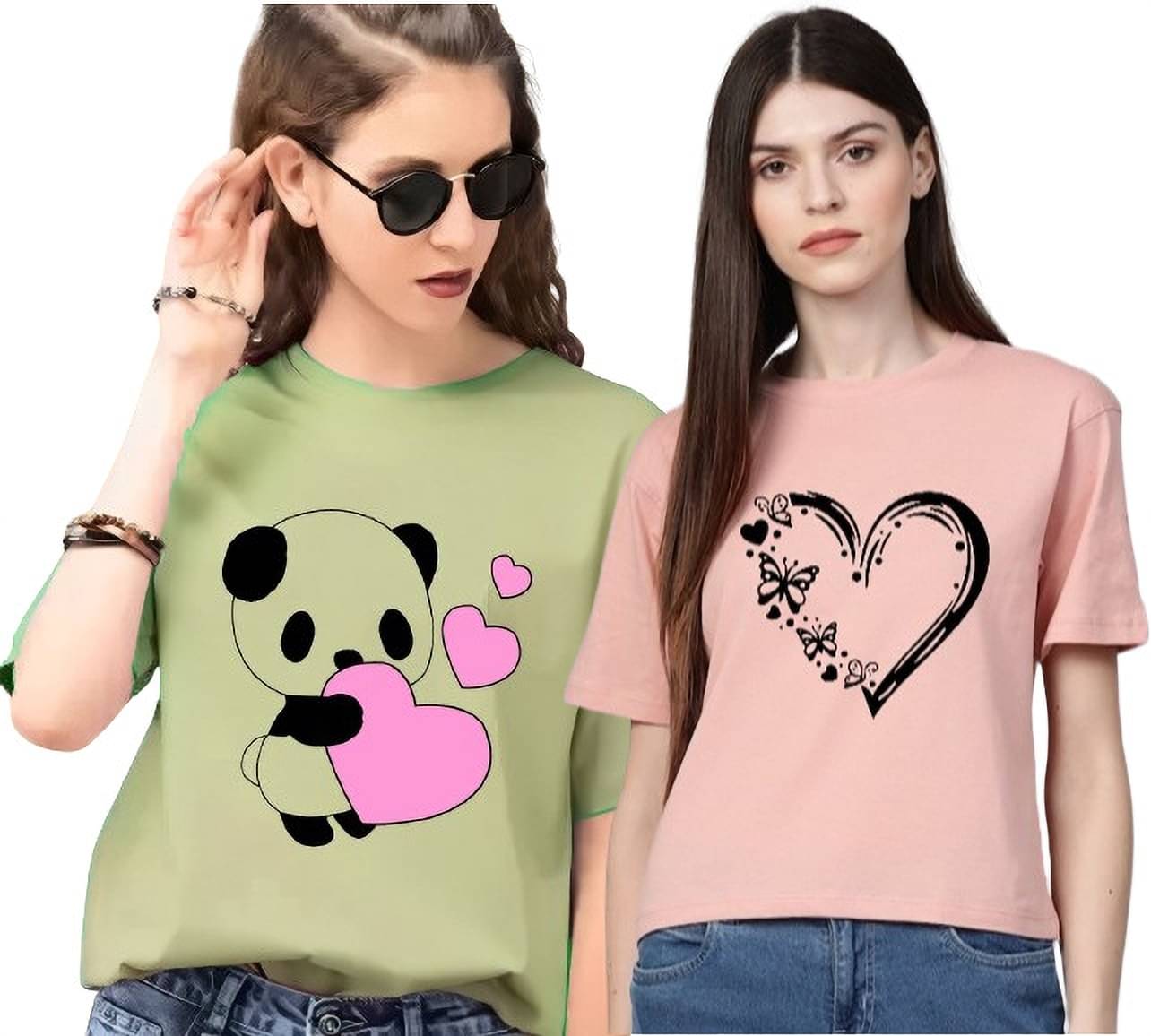     			Lecowar Women Polyester Printed Regular Fit Round Neck T-Shirt ( Multi Color )