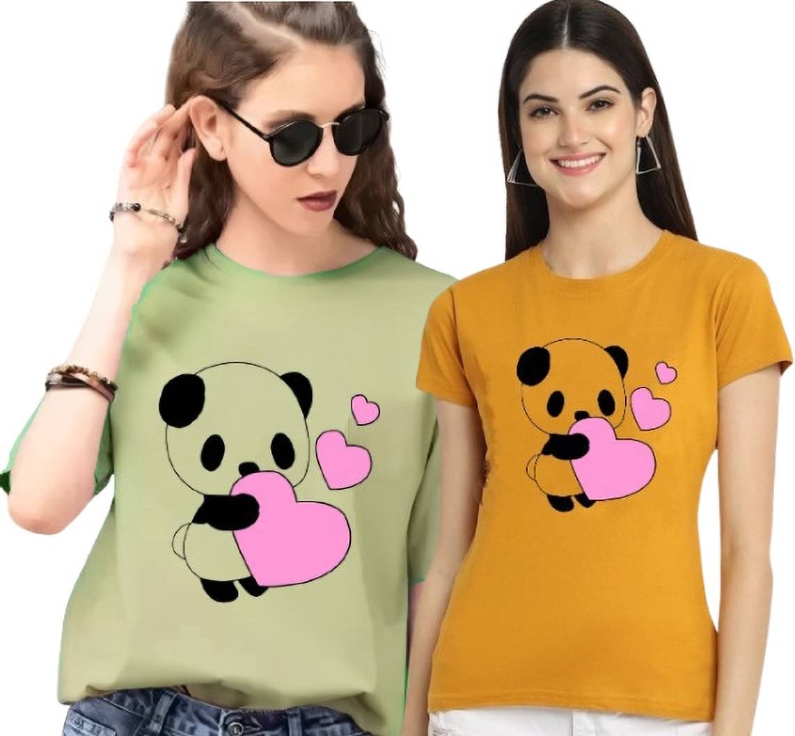 Lecowar Women Polyester Printed Regular Fit Round Neck T-Shirt ( Multi Color ) Lecowar Women Polyester Printed Regular Fit Round Neck T-Shirt ( Multi Color )