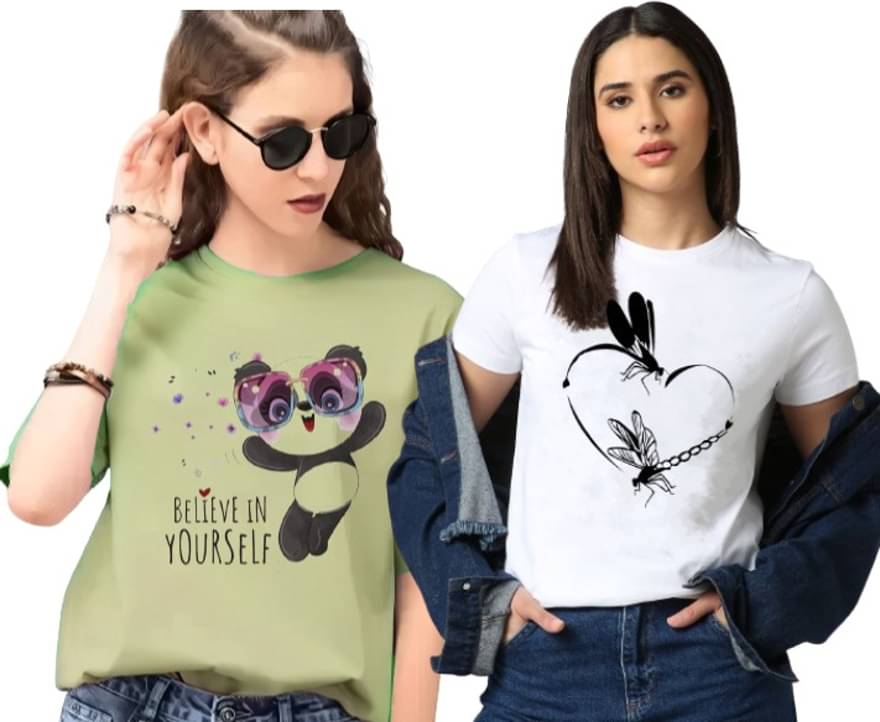     			Lecowar Women Polyester Printed Regular Fit Round Neck T-Shirt ( Multi Color )
