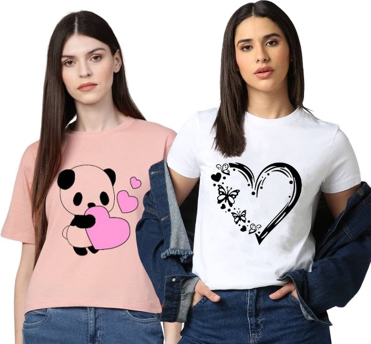     			Lecowar Women Polyester Printed Regular Fit Round Neck T-Shirt ( Multi Color )