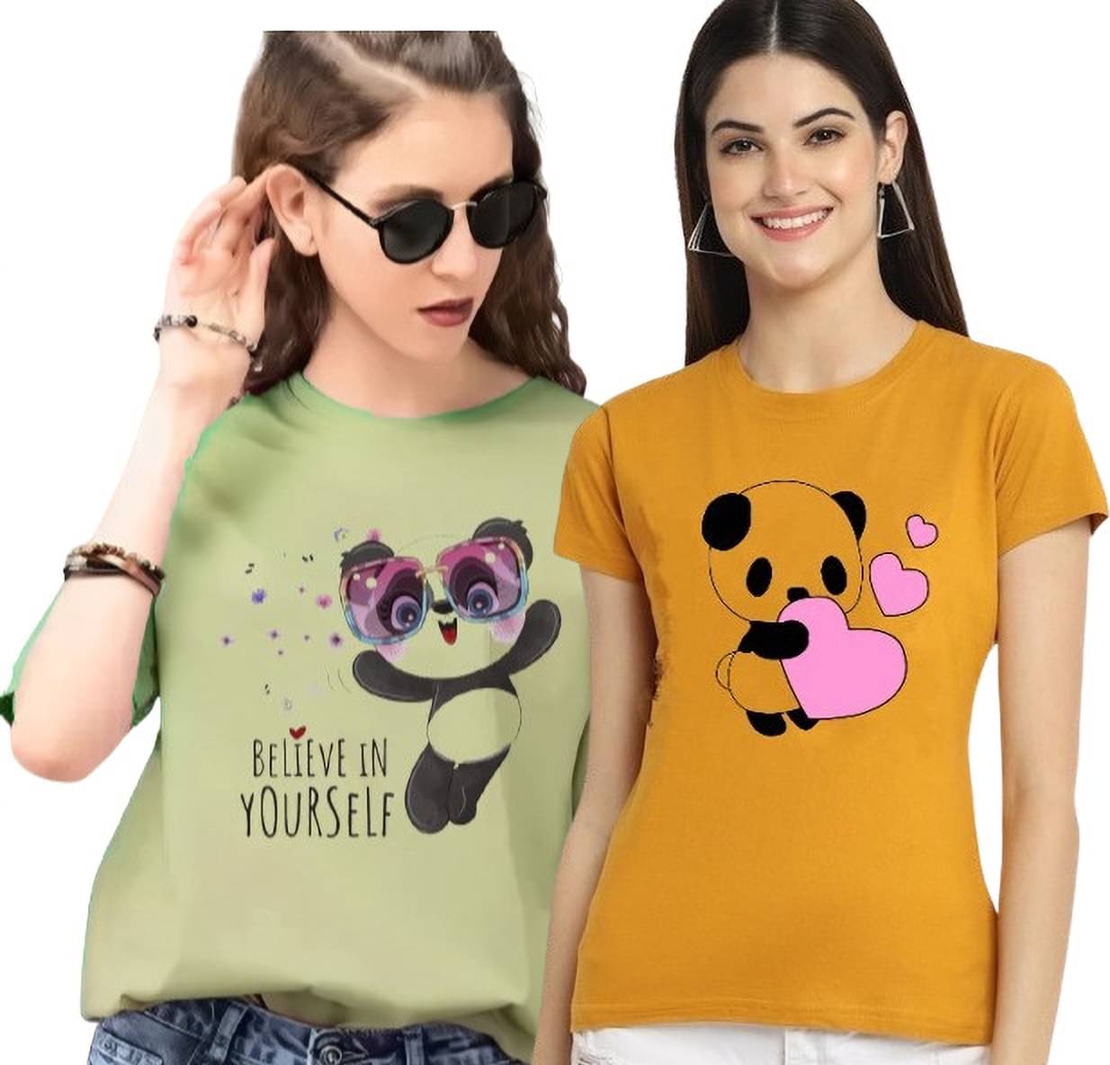     			Lecowar Women Polyester Printed Regular Fit Round Neck T-Shirt ( Multi Color )