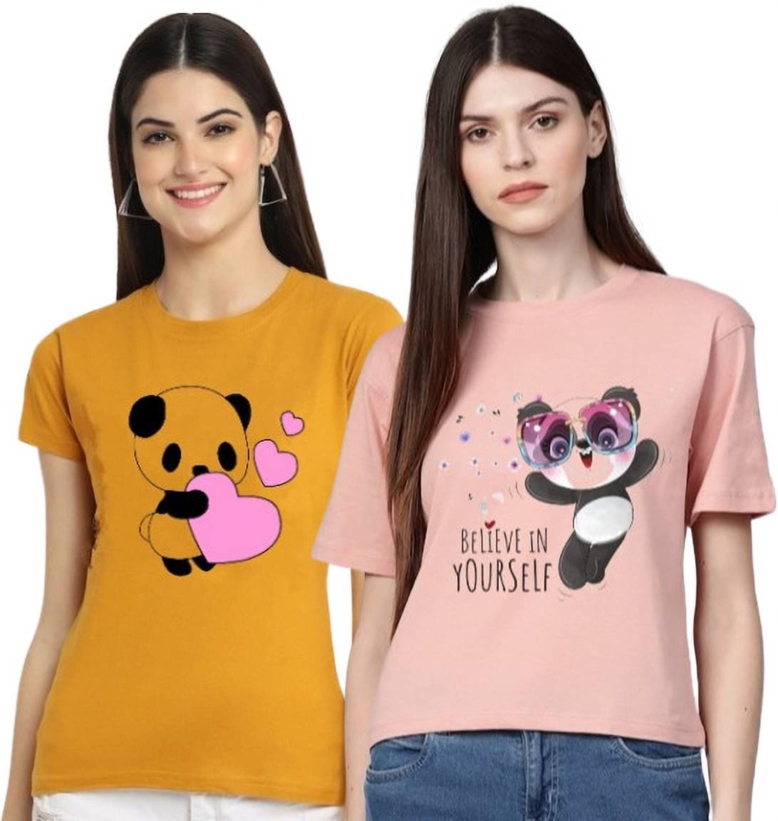 Lecowar Women Polyester Printed Regular Fit Round Neck T-Shirt ( Multi Color )     			Lecowar Women Polyester Printed Regular Fit Round Neck T-Shirt ( Multi Color )