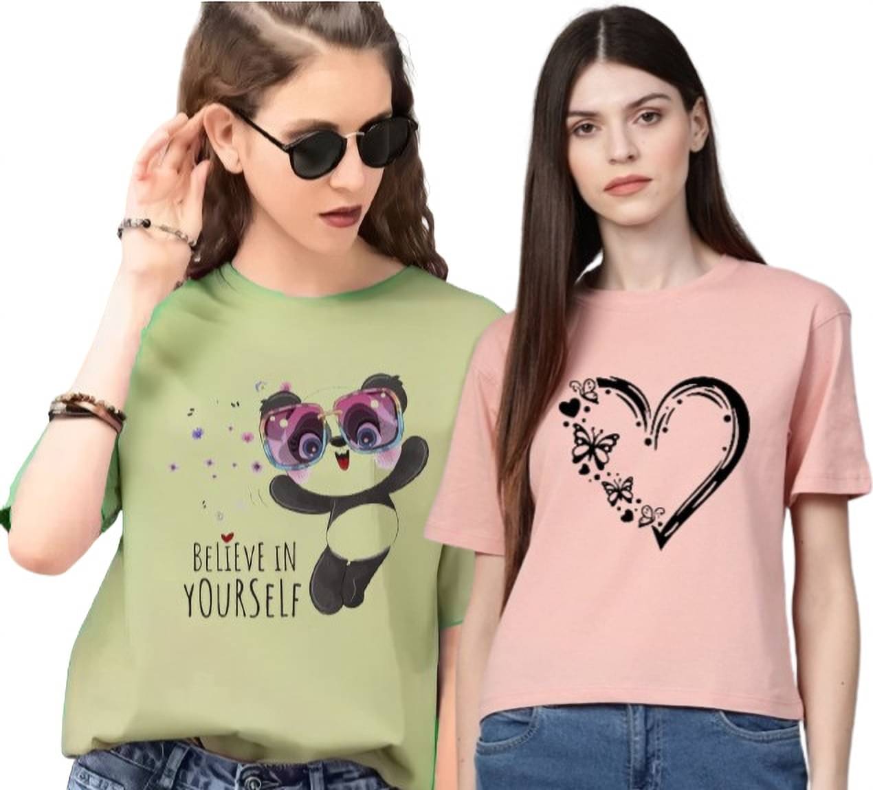     			Lecowar Women Polyester Printed Regular Fit Round Neck T-Shirt ( Multi Color )