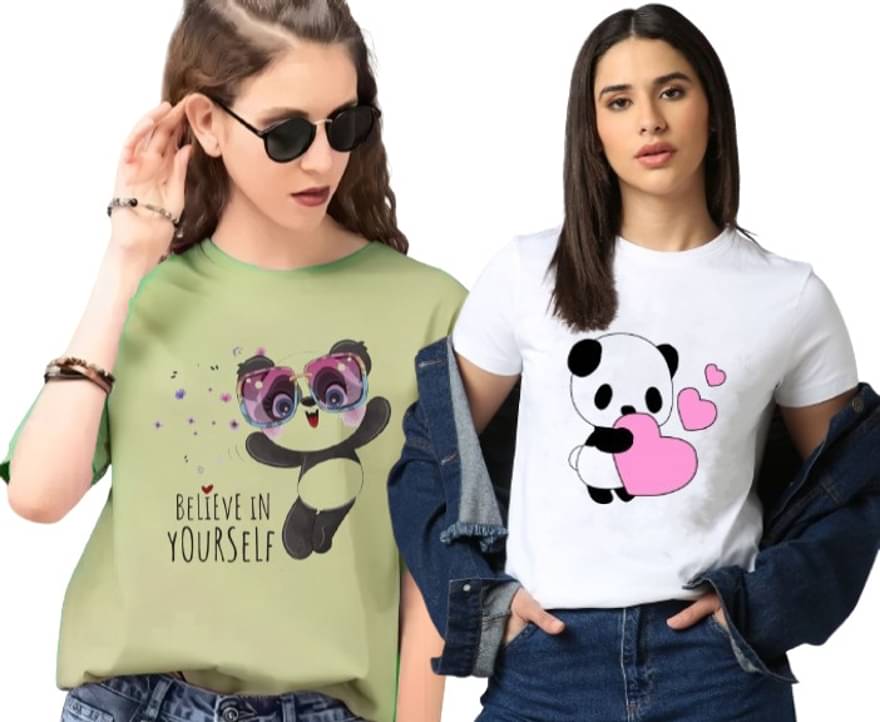     			Lecowar Women Polyester Printed Regular Fit Round Neck T-Shirt ( Multi Color )