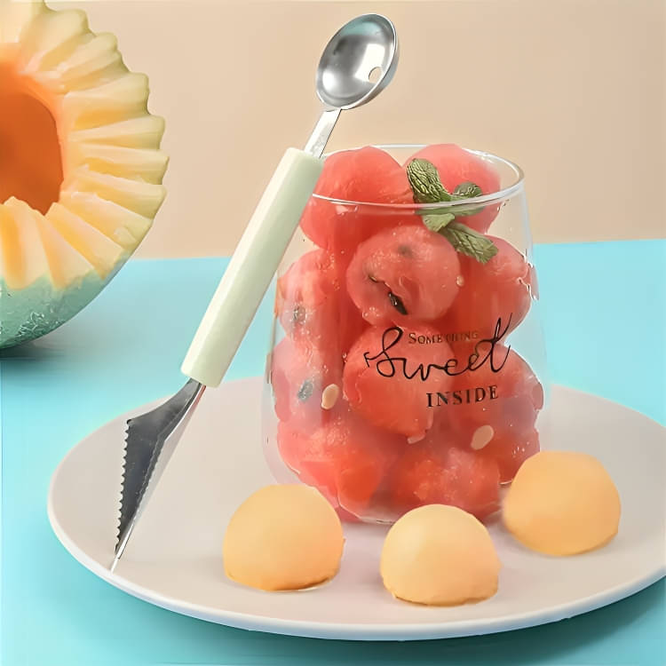    			Stainless Steel 2 in 1 Dual Function Fruit Salad Melon Ball Scooper Cutter 1pc