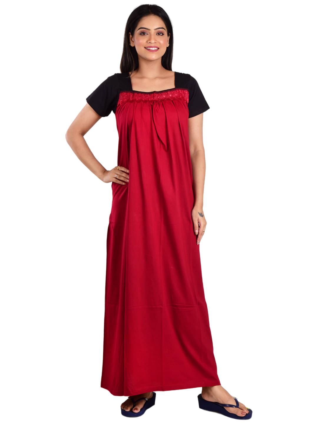 PIYALI'S CREATION WOMEN'S Maroon Hosiery Women's Nightwear Nighty & Night Gowns ( Pack of 1 ) PIYALI'S CREATION WOMEN'S Maroon Hosiery Women's Nightwear Nighty & Night Gowns ( Pack of 1 )