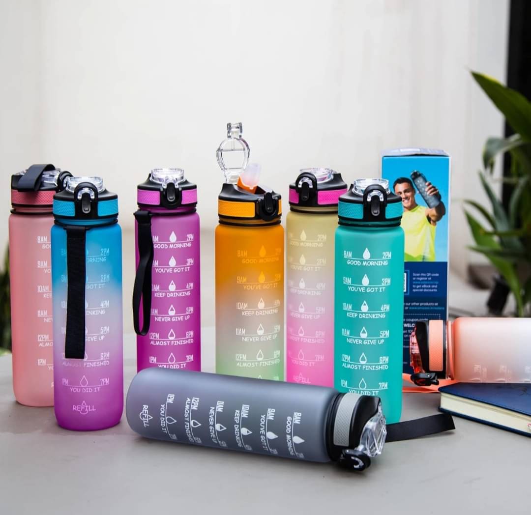 QitmirMKT MOTIVATIONAL BOTTE Multicolour Plastic Water Bottle 1000 mL ( Set of 1 ) QitmirMKT MOTIVATIONAL BOTTE Multicolour Plastic Water Bottle 1000 mL ( Set of 1 )