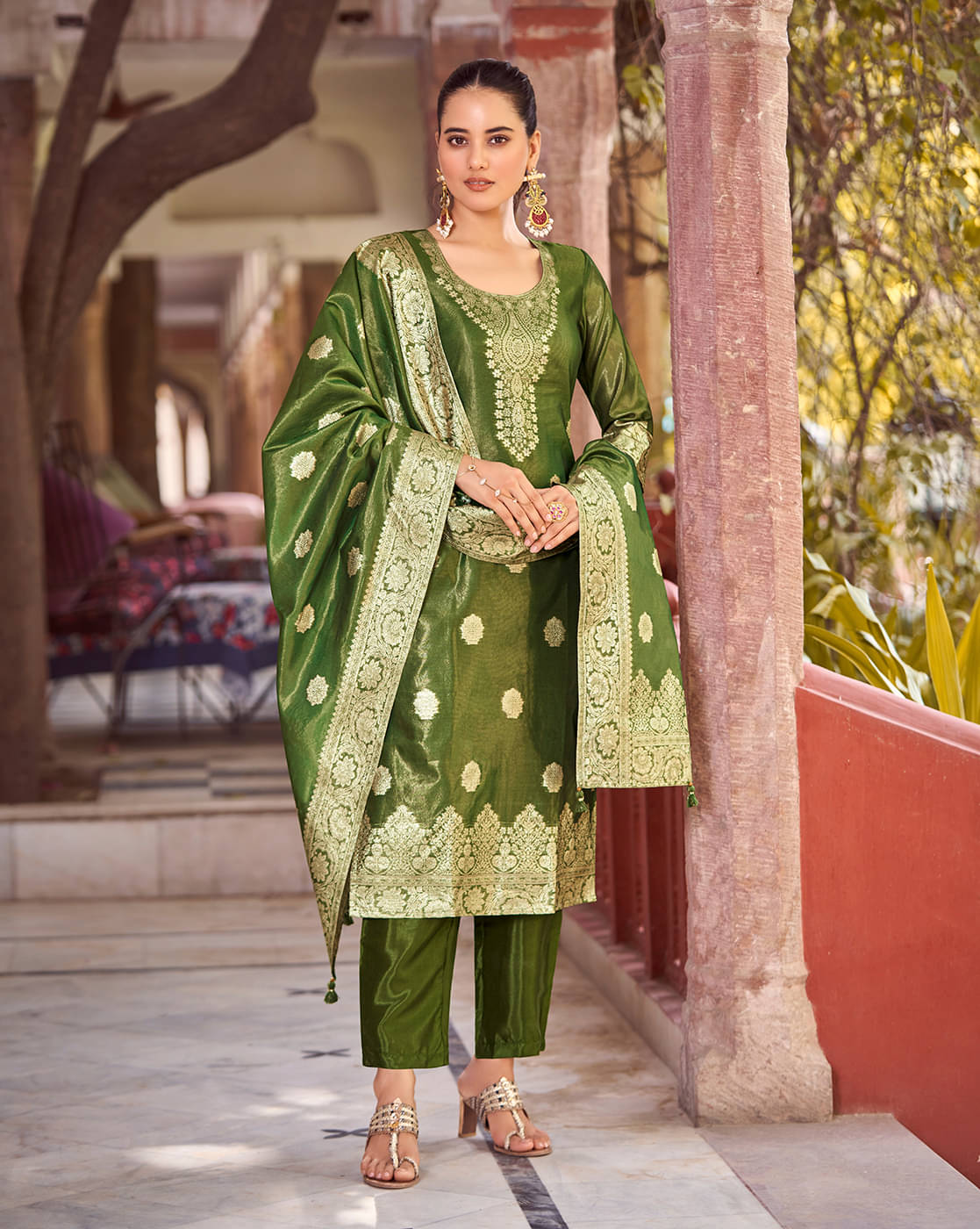 Shaily Retails Silk Blend Embellished Kurti With Pants Women's Stitched Salwar Suit - Green ( Pack of 1 ) Shaily Retails Silk Blend Embellished Kurti With Pants Women's Stitched Salwar Suit - Green ( Pack of 1 )
