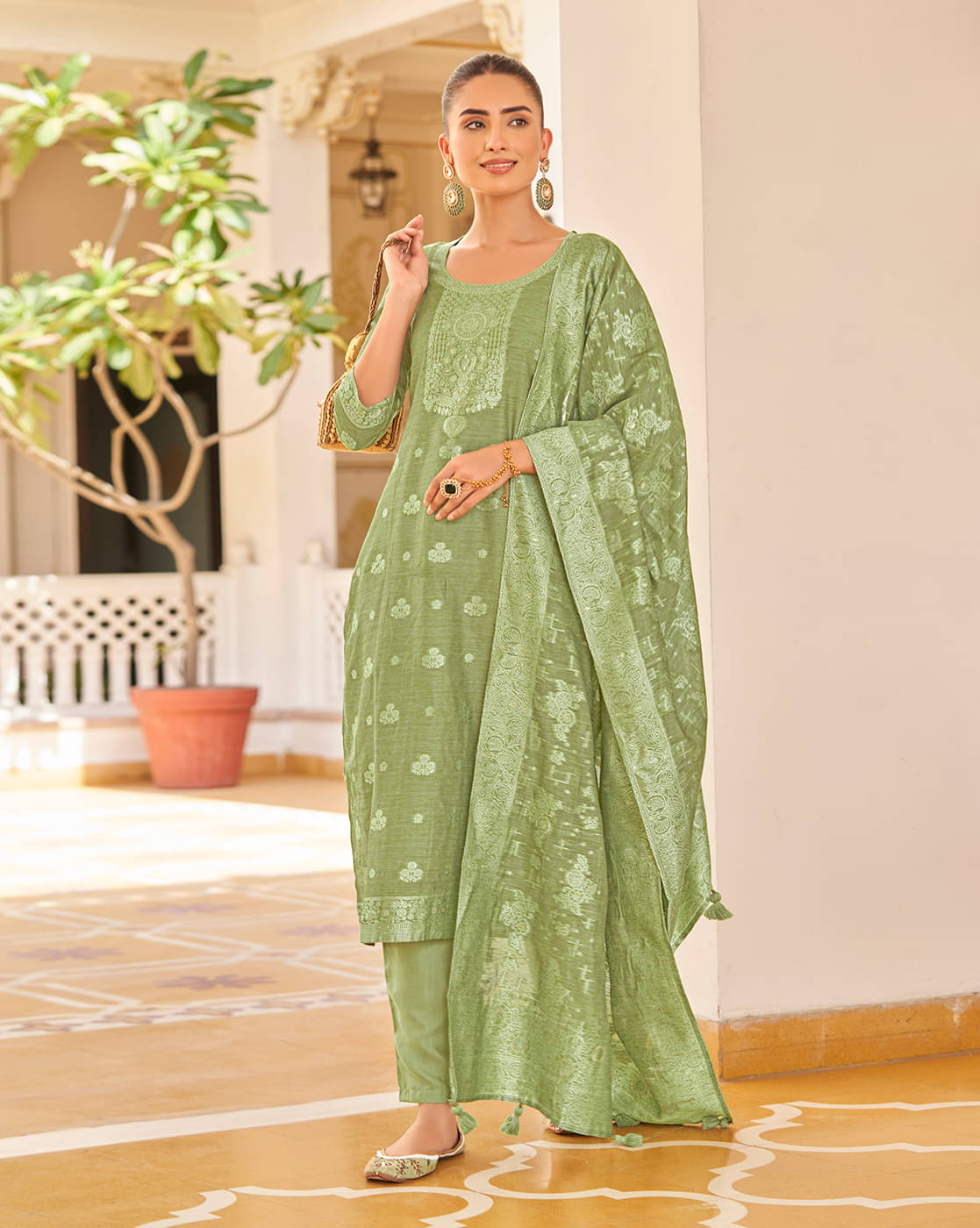 Shaily Retails Silk Blend Embroidered Kurti With Pants Women's Stitched Salwar Suit - Green ( Pack of 1 ) Shaily Retails Silk Blend Embroidered Kurti With Pants Women's Stitched Salwar Suit - Green ( Pack of 1 )