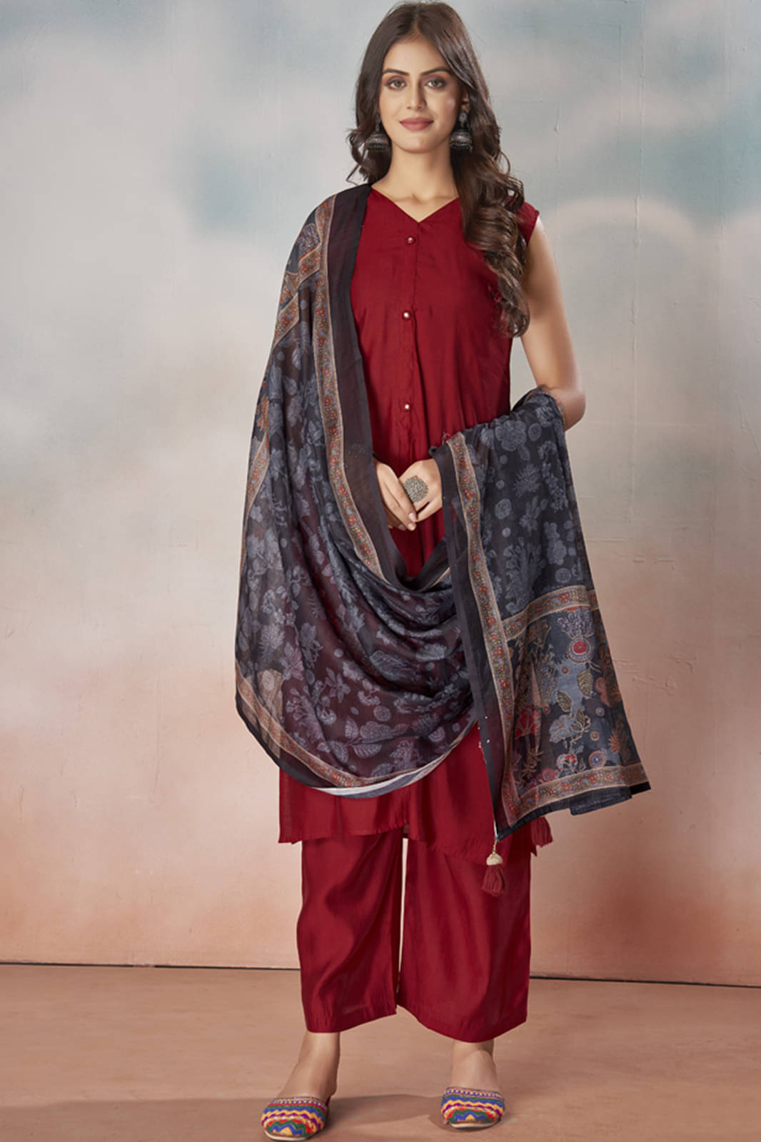 Style Samsara Cotton Silk Solid Kurti With Pants Women's Stitched Salwar Suit - Maroon ( Pack of 1 ) Style Samsara Cotton Silk Solid Kurti With Pants Women's Stitched Salwar Suit - Maroon ( Pack of 1 )