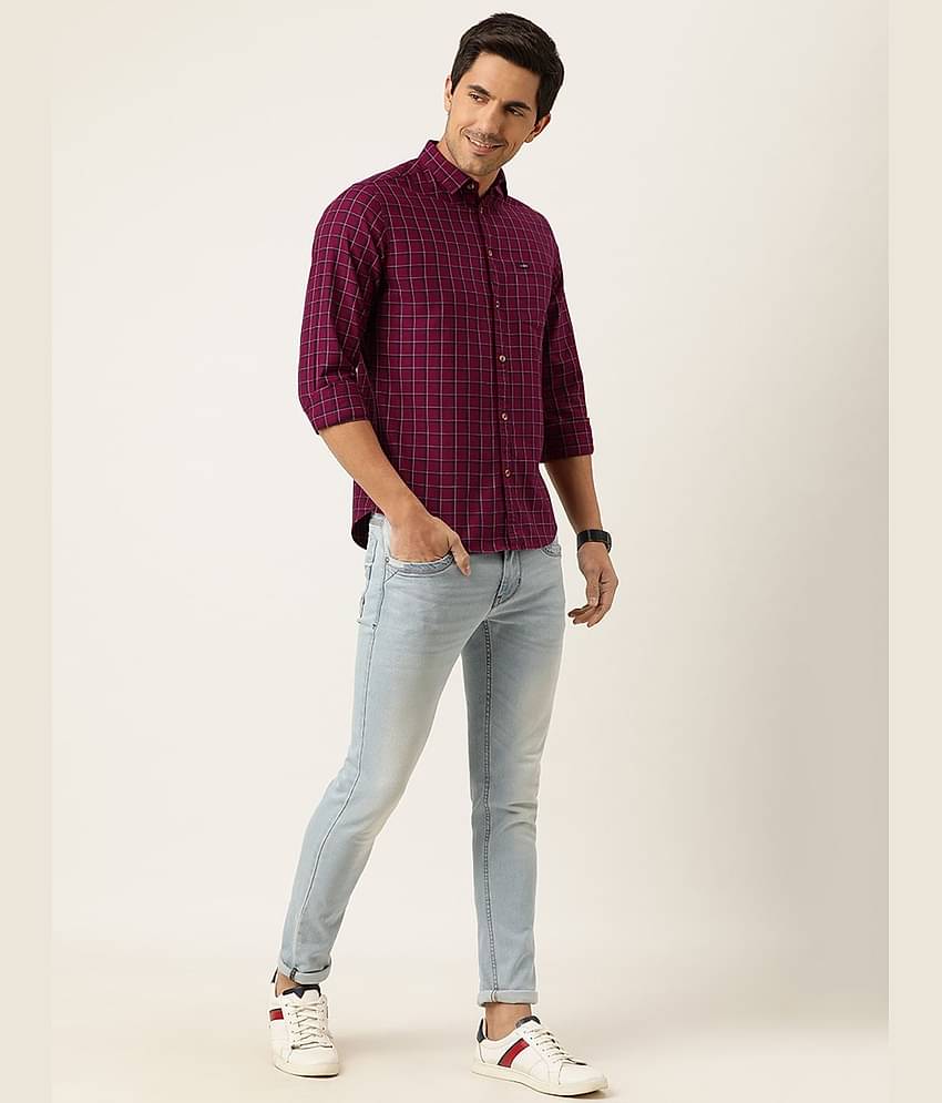 The Indian Garage Co Men Maroon & Navy Blue Slim Fit Checked Casual Shirt