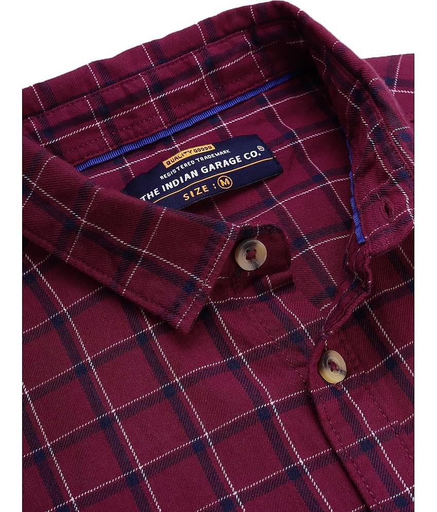 The Indian Garage Co Men Maroon & Navy Blue Slim Fit Checked Casual Shirt