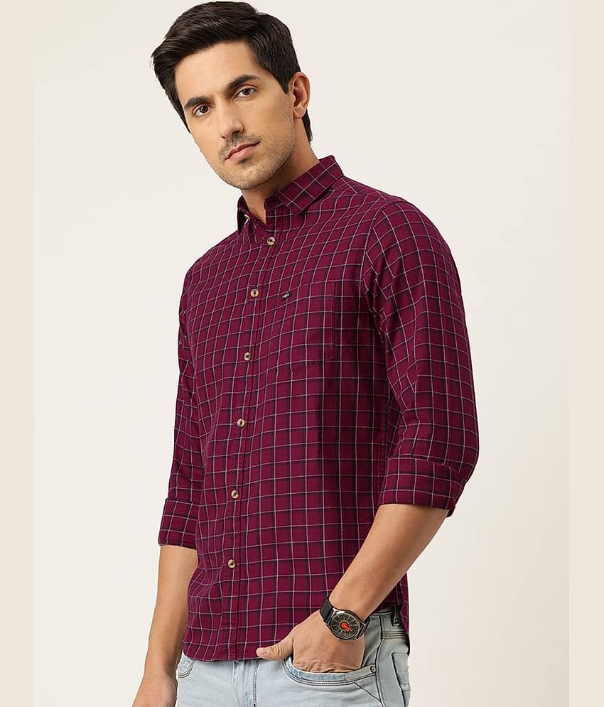 The Indian Garage Co Men Maroon & Navy Blue Slim Fit Checked Casual Shirt