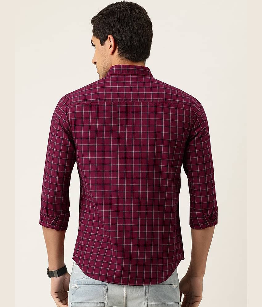 The Indian Garage Co Men Maroon & Navy Blue Slim Fit Checked Casual Shirt