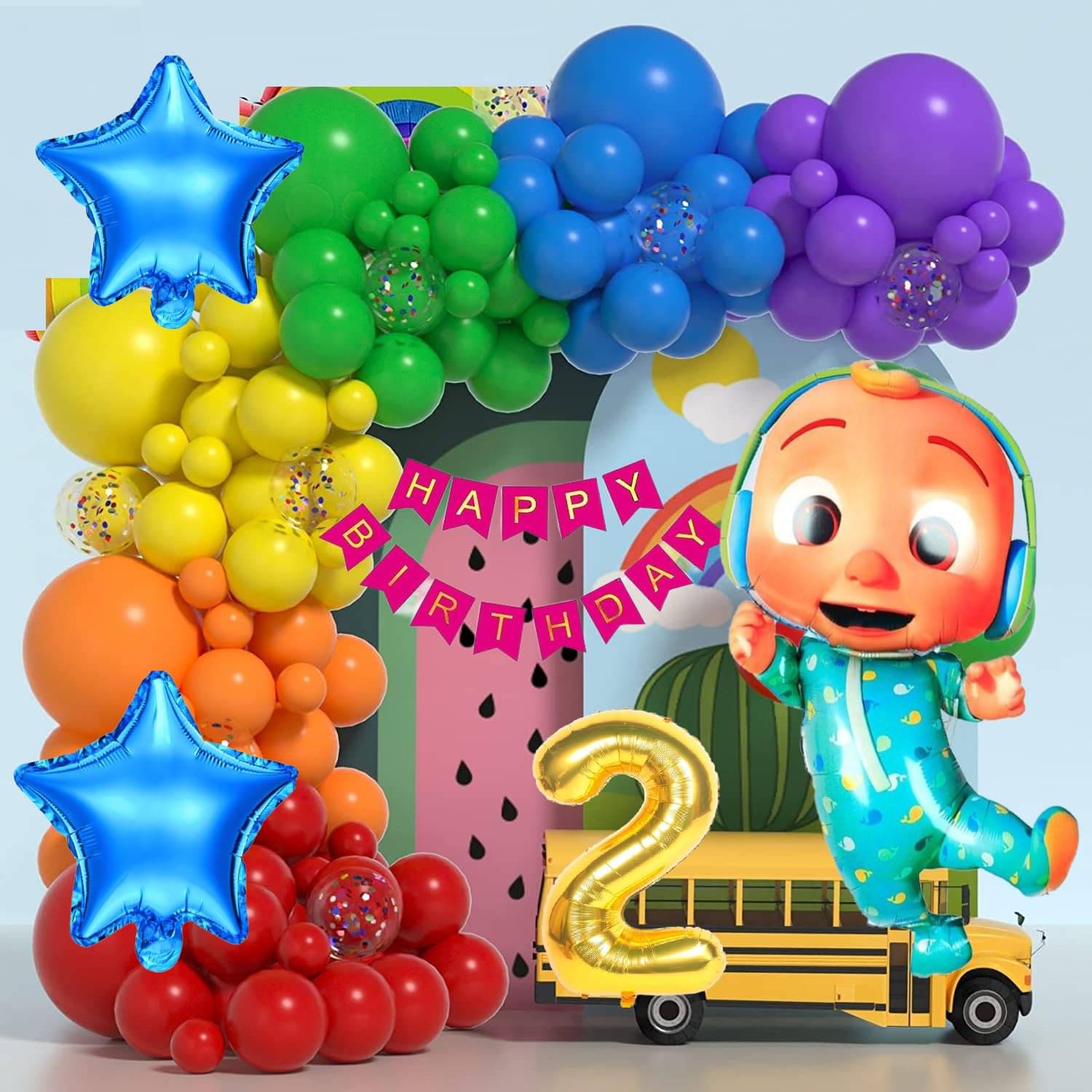 Urban Classic Cocomelon theme Happy Birthday Decoration kit for Boys and Girls | Birthday decoration items (2nd Birthday)     			Urban Classic Cocomelon theme Happy Birthday Decoration kit for Boys and Girls | Birthday decoration items (2nd Birthday)