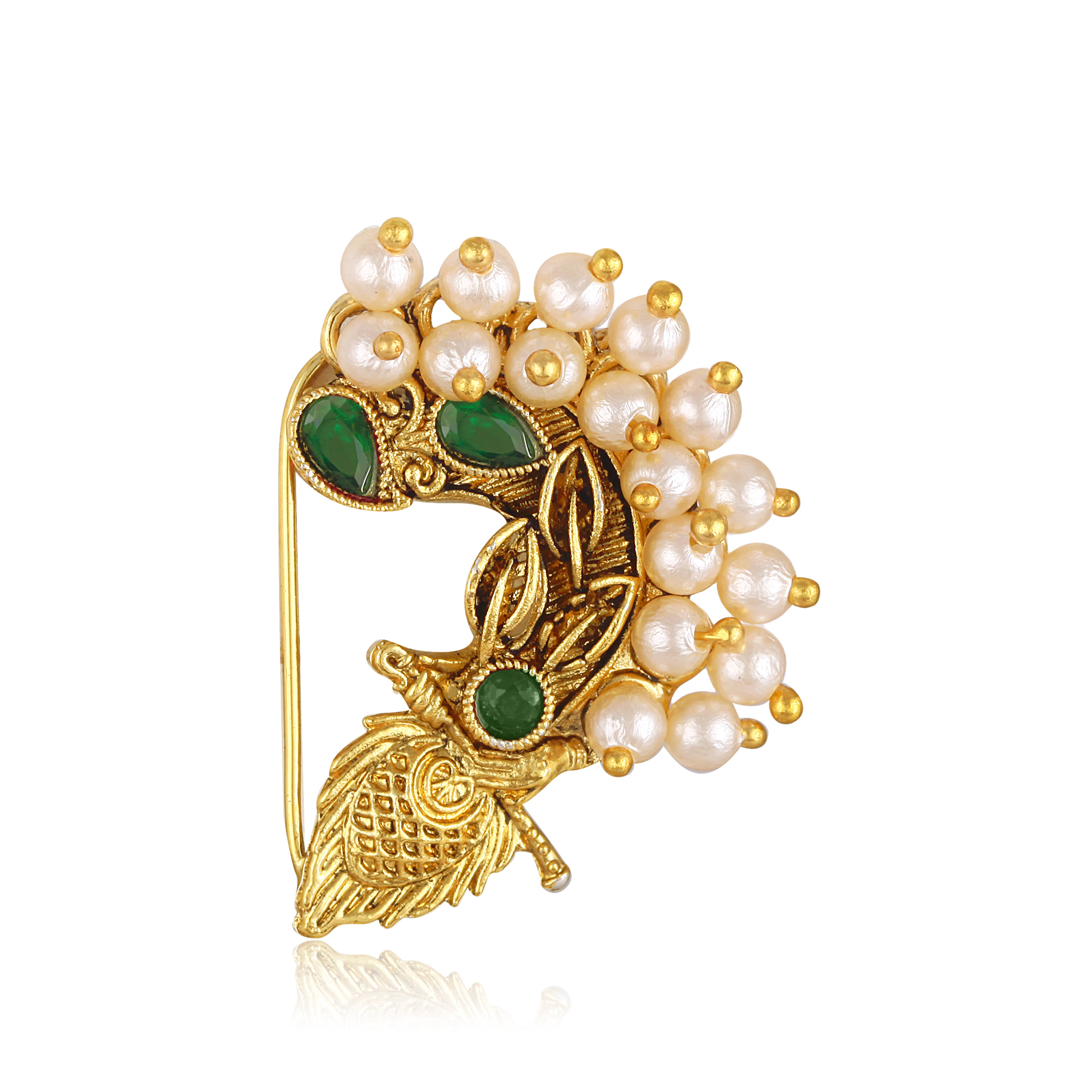     			Vighnaharta Gold Plated Green Pearls (Moti ) with Artificial stone Alloy Maharashtrian Cultural Nath Nathiya./ Nose Pin for women[VFJ1281NTH-PRESS-GREEN]
