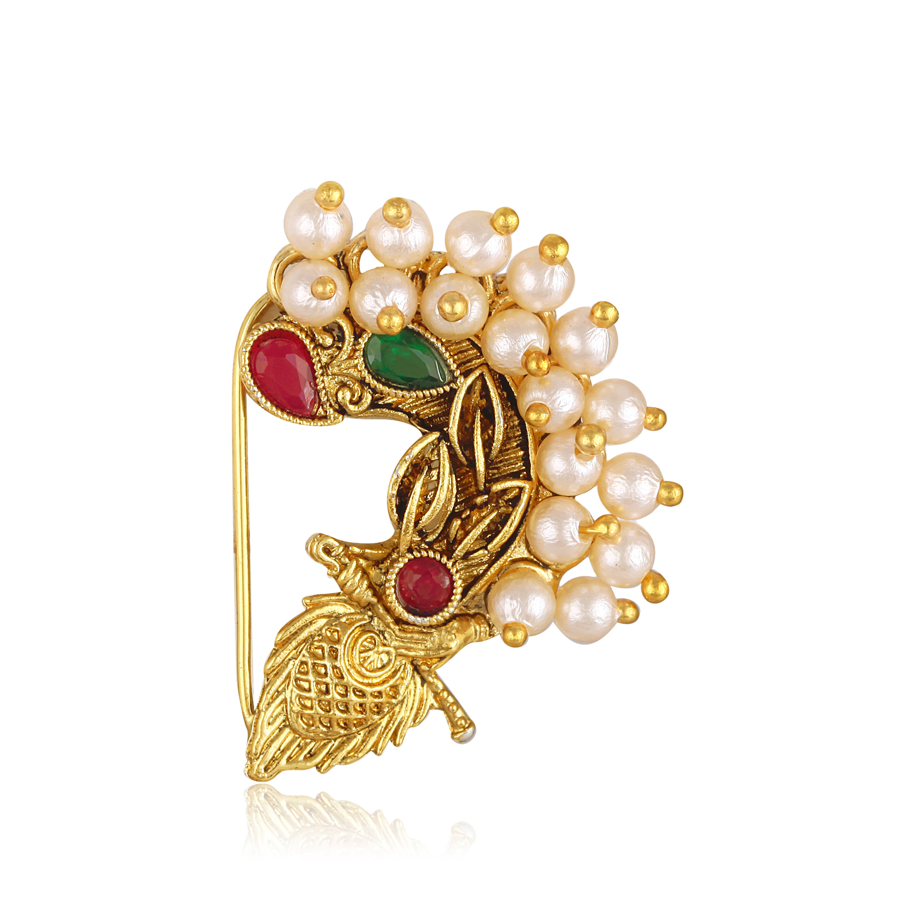     			Vighnaharta Gold Plated Multi Pearls (Moti ) with Artificial stone Alloy Maharashtrian Cultural Nath Nathiya./ Nose Pin for women[VFJ1281NTH-PRESS-MULTI]
