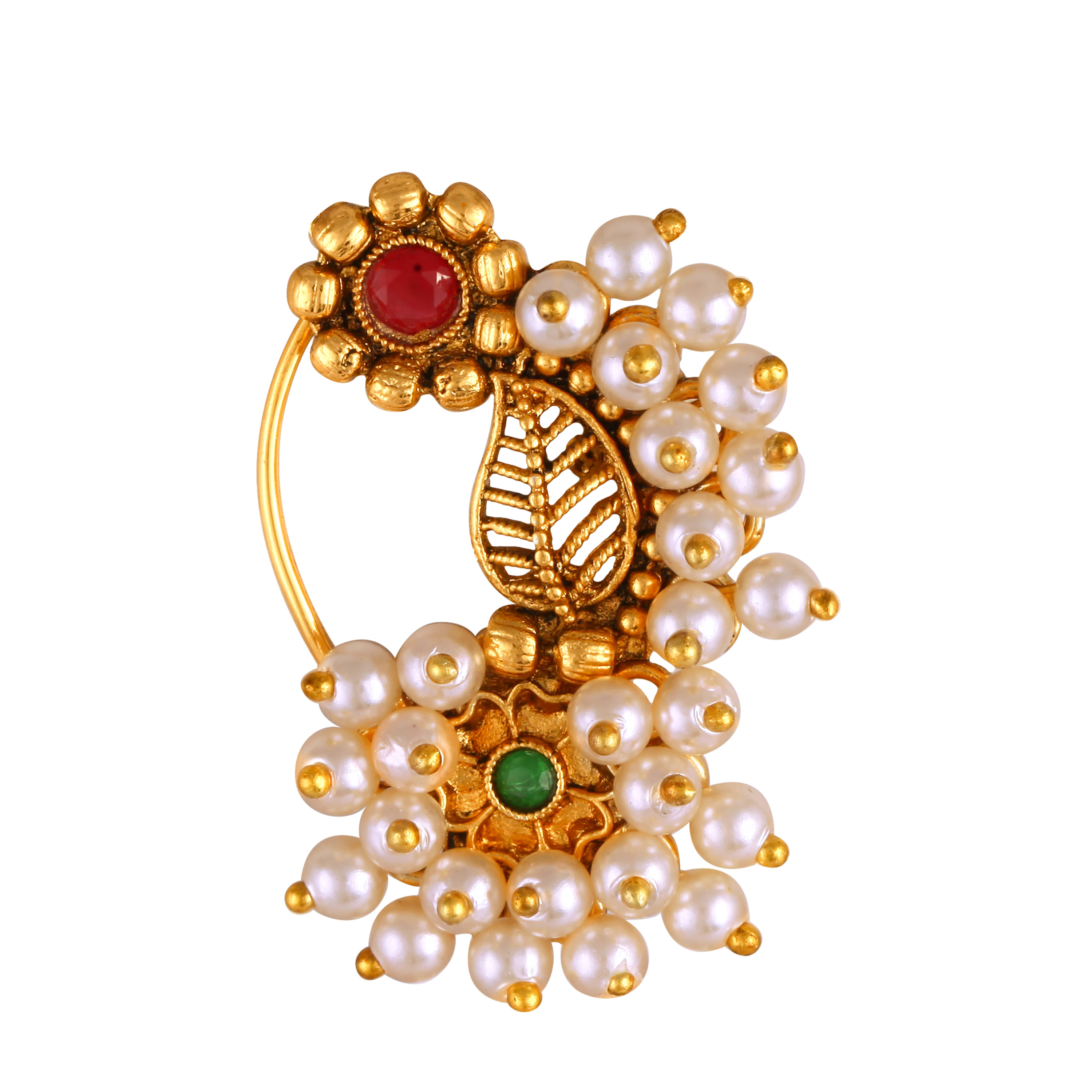     			Vighnaharta Gold Plated Multi Pearls (Moti ) mayur Pankh Peacock Alloy Maharashtrian Cultural Nath Nathiya./ Nose Pin for women[VFJ1280NTH-PRESS-MULTI]