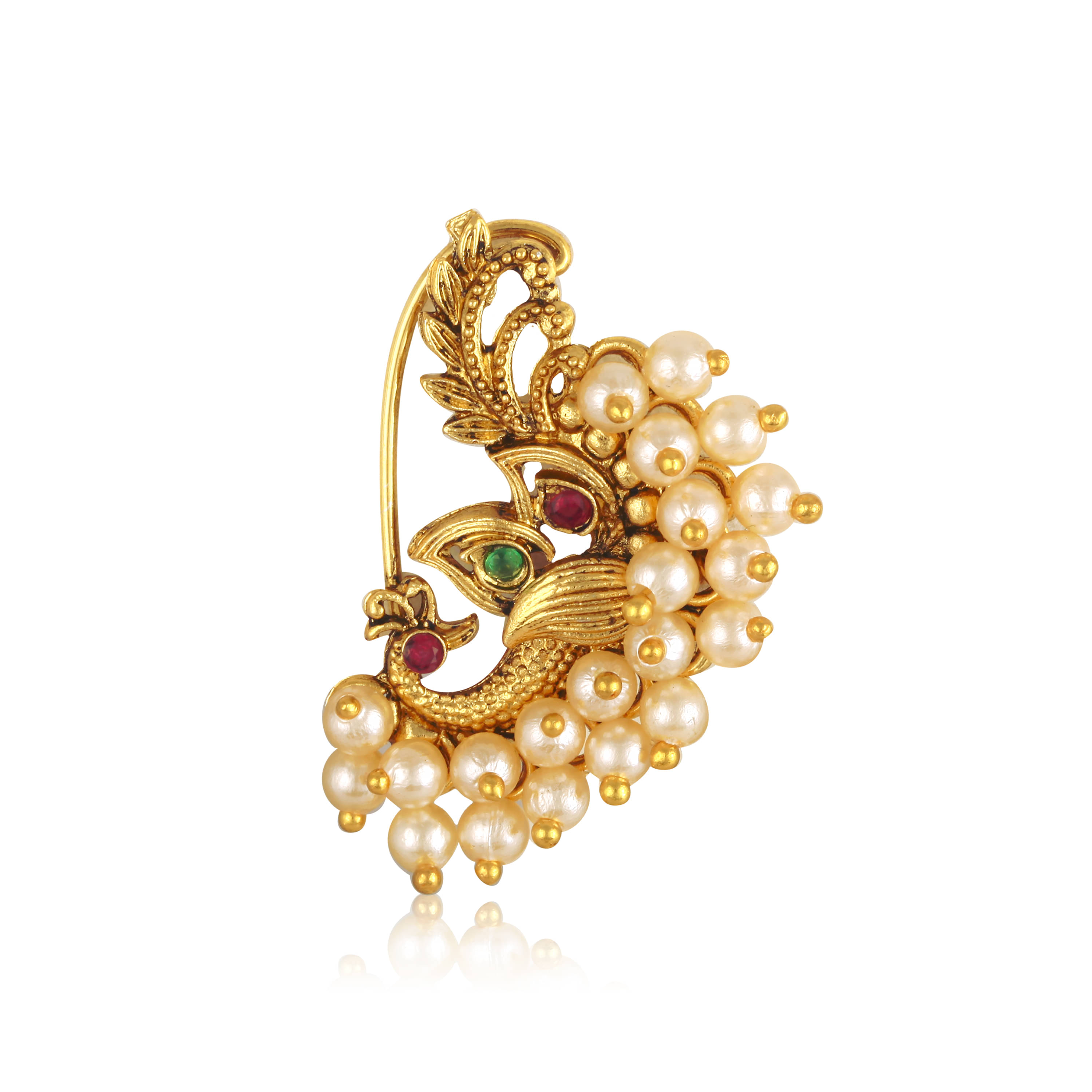     			Vighnaharta Gold Plated Multi Pearls (Moti ) Mayur Peacock Alloy Maharashtrian Cultural Nath Nathiya./ Nose Pin for women[VFJ1283NTH-PRESS-MULTI]
