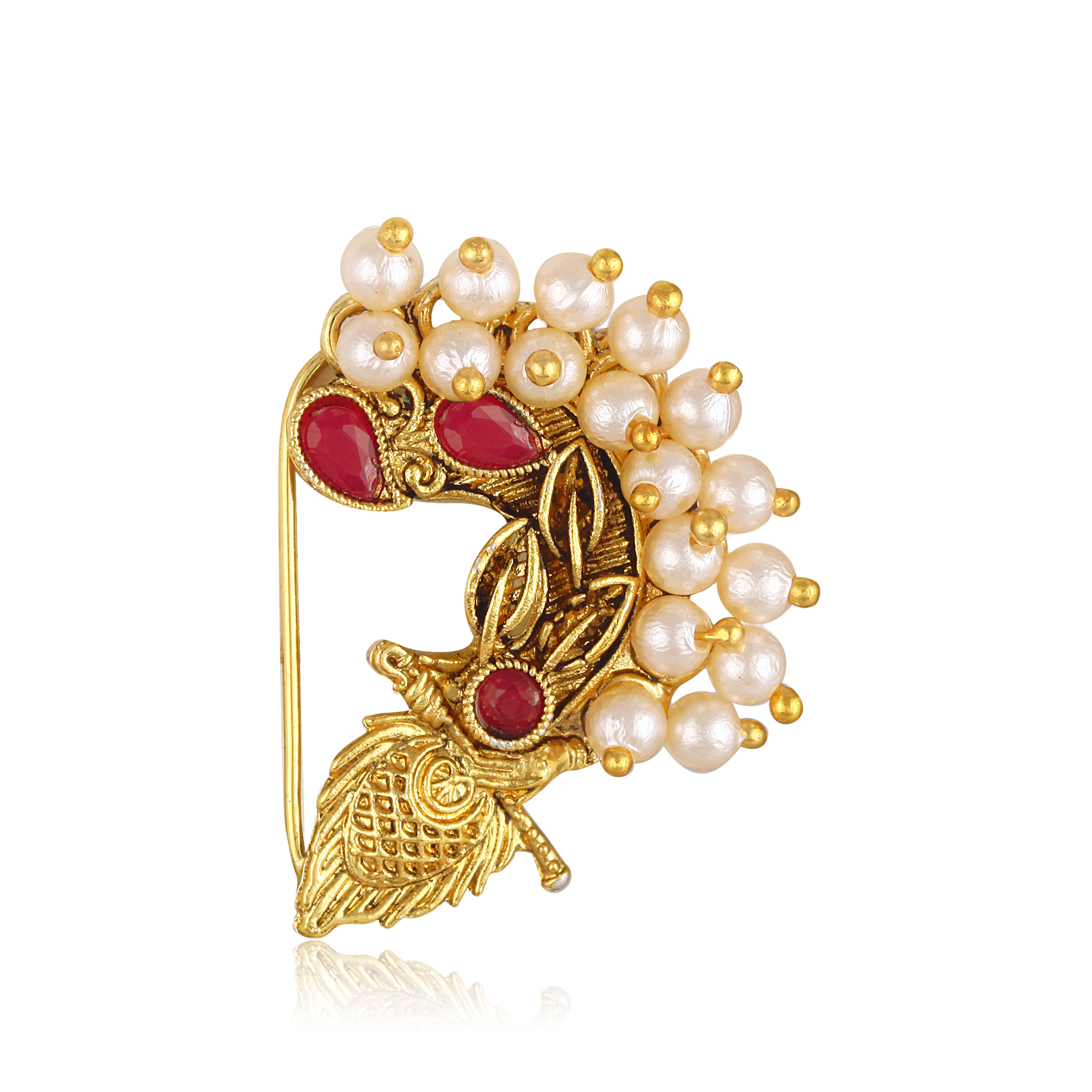     			Vighnaharta Gold Plated Red Pearls (Moti ) with Artificial stone Alloy Maharashtrian Cultural Nath Nathiya./ Nose Pin for women[VFJ1281NTH-PRESS-RED]