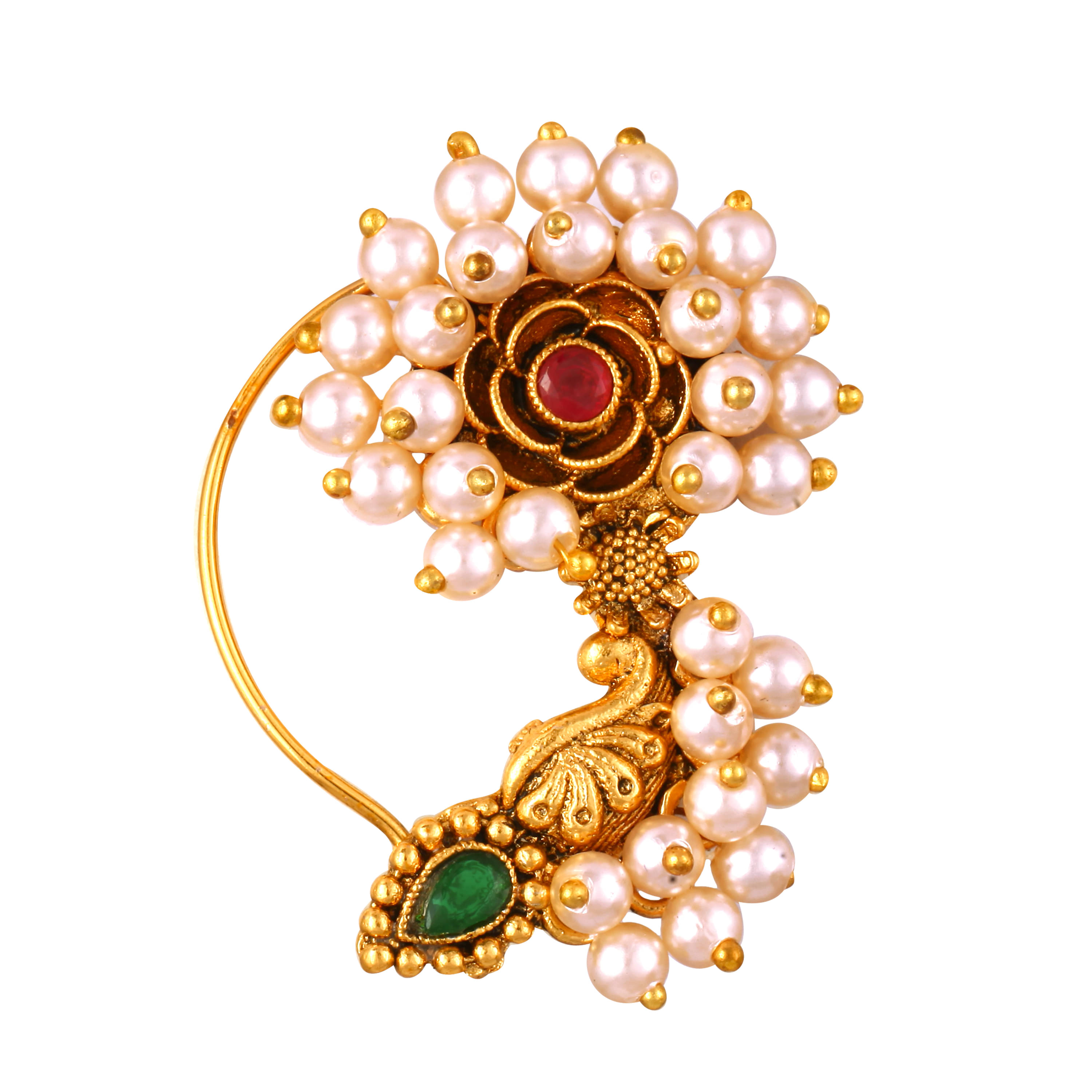     			Vighnaharta multi Moti Pearls Mayur Peacock Nath Nathiya nose pin Gold Plated Alloy Nose Ring  for woment[VFJ1279NTH-PRESS-MULTI]