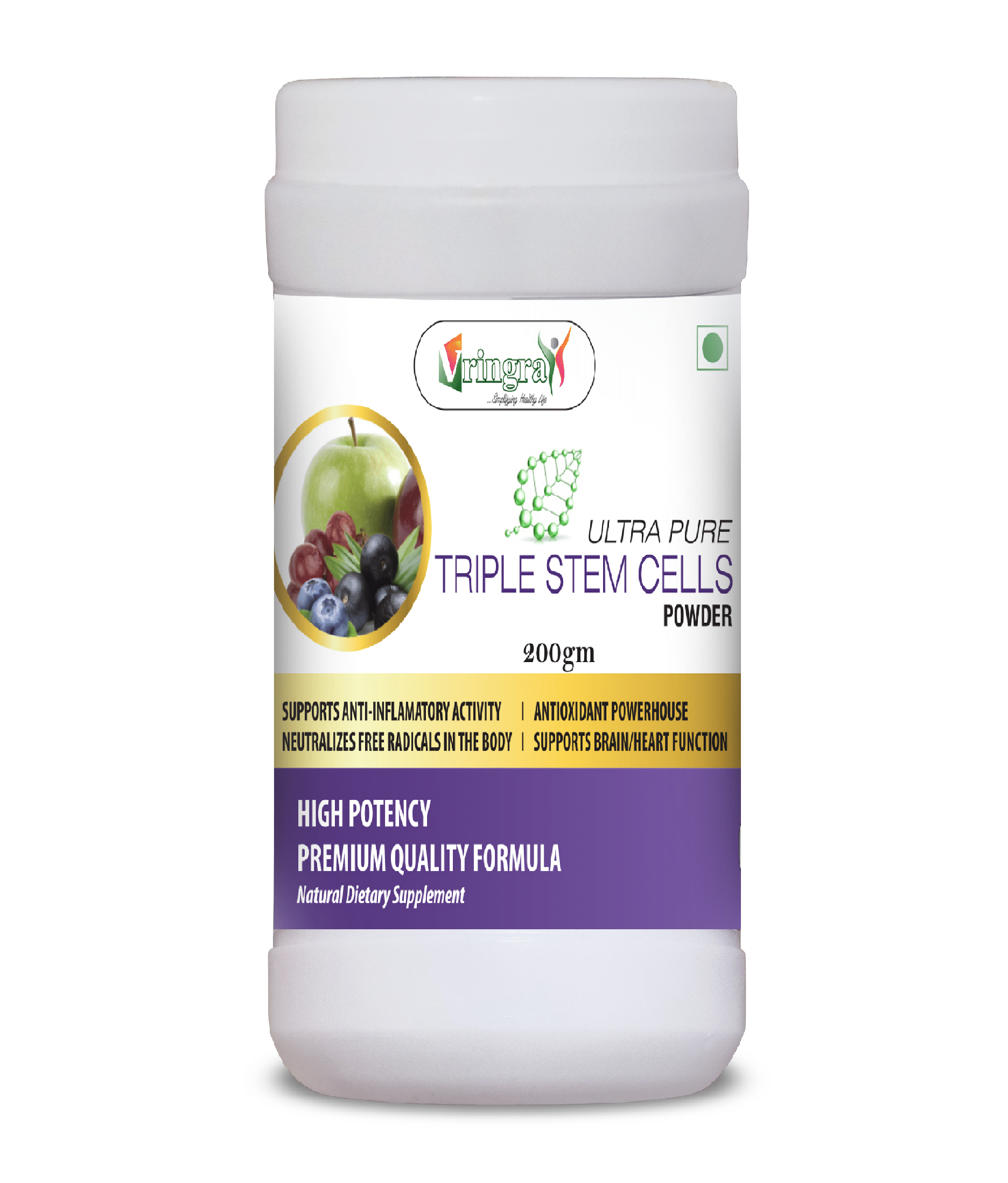     			Vringra Triple Stem Cell Powder | Increase Energy | Helpful In Digestion Powder 200 gm Pack of 1
