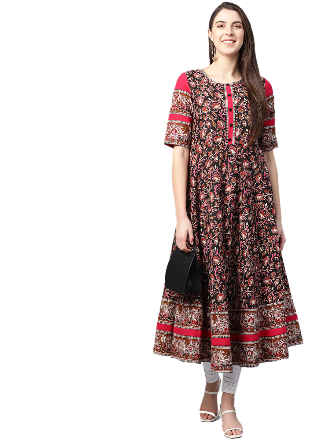Yash Gallery Cotton Printed Flared Women's Kurti - Multicolor ( Pack of 1 ) - Kurtis, Tunics | Buy online on ZillyBuy