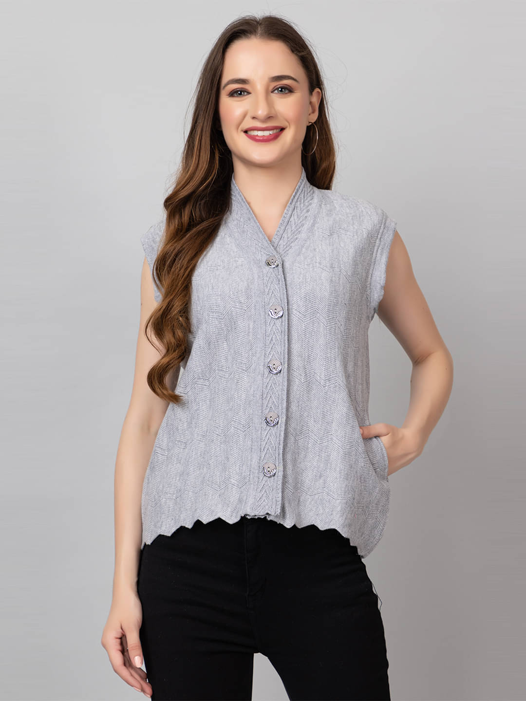 tysort Acrylic Chinese/Mandarin Collar Women's Buttoned Cardigans - Grey (Pack of 1) tysort Acrylic Chinese/Mandarin Collar Women's Buttoned Cardigans - Grey (Pack of 1)