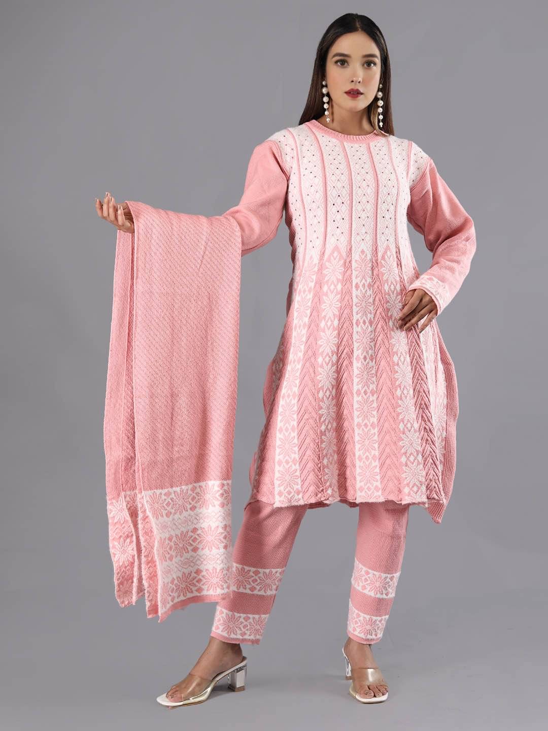 tysort Woollen Self Design Kurti With Pants Women's Stitched Salwar Suit - Pink ( Pack of 1 ) tysort Woollen Self Design Kurti With Pants Women's Stitched Salwar Suit - Pink ( Pack of 1 )