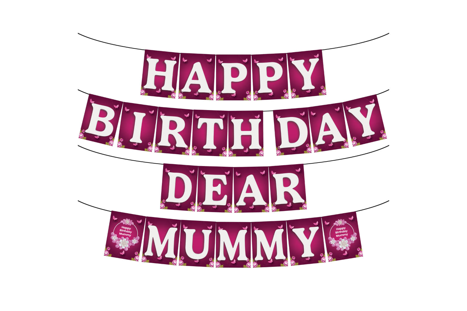     			1iAM Happy Birthday Decoration Items For Mother - Pack of 2 | Exclusive Magenta & White "HAPPY BIRTHDAY DEAR MUMMY" Paper Banner with Small Ring Ribbon | Birthday Decoration For Mom, Mummy, Amma, Maa