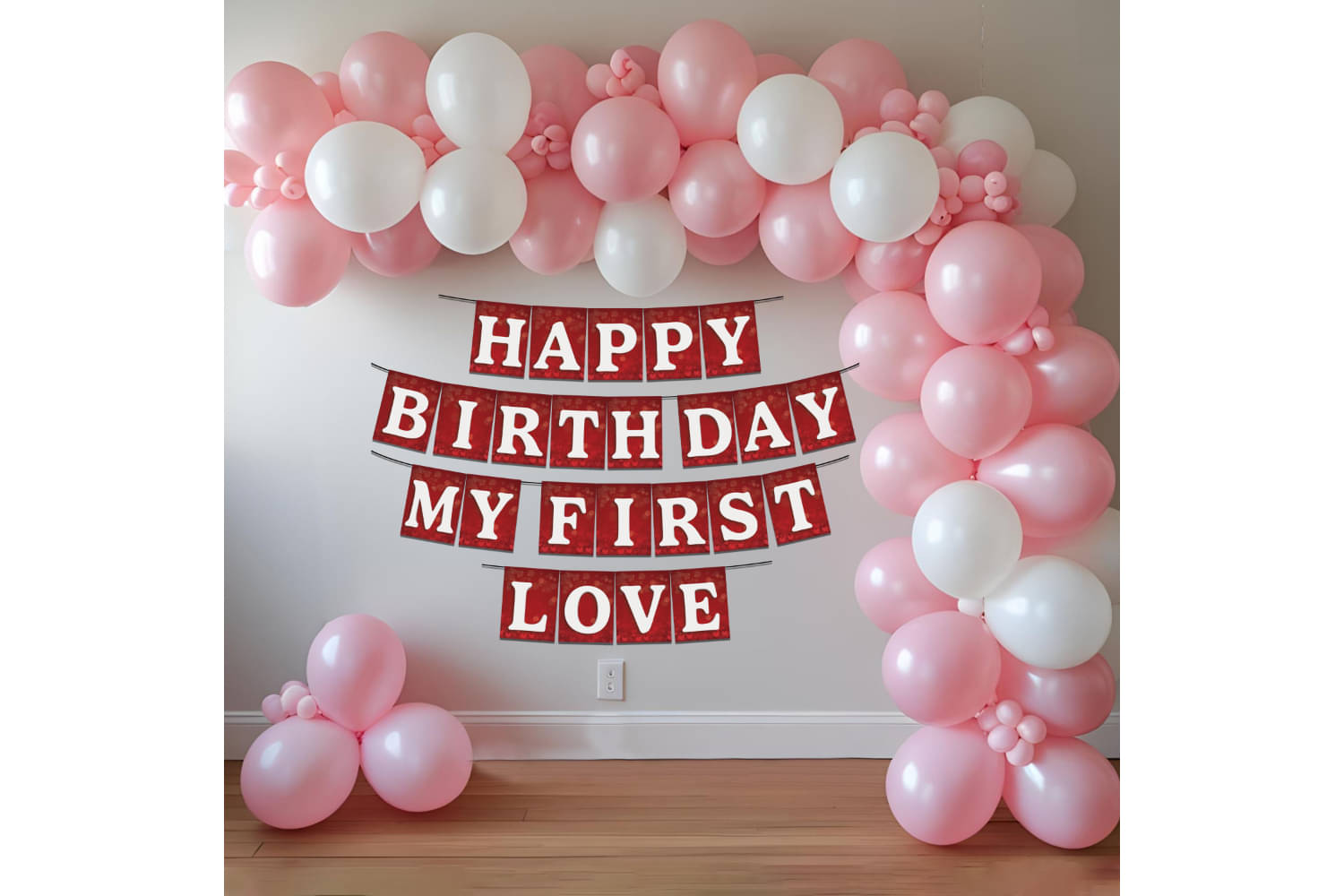     			1iAM Happy Birthday Decoration Items For Mother - Pack of 42 | 1pc Red & White "HAPPY BIRTHDAY MY FIRST LOVE" Paper Banner, 40pcs Balloons & 1pc Arch | Birthday Decor Set For Mom, Mummy, Amma, Maa