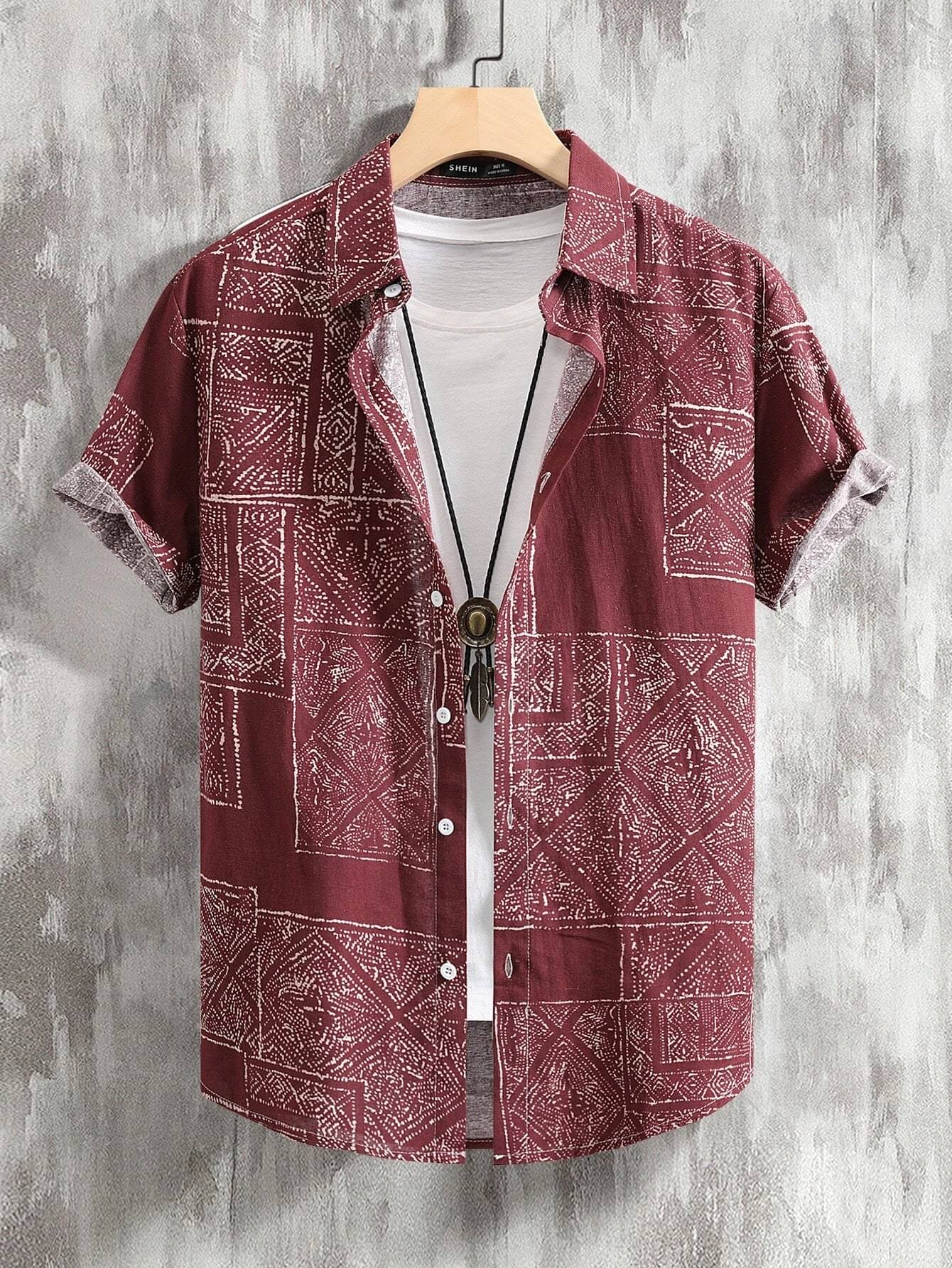     			AYARTH Rayon Regular Fit Printed Half Sleeves Men's Casual Shirt - Maroon ( Pack of 1 )