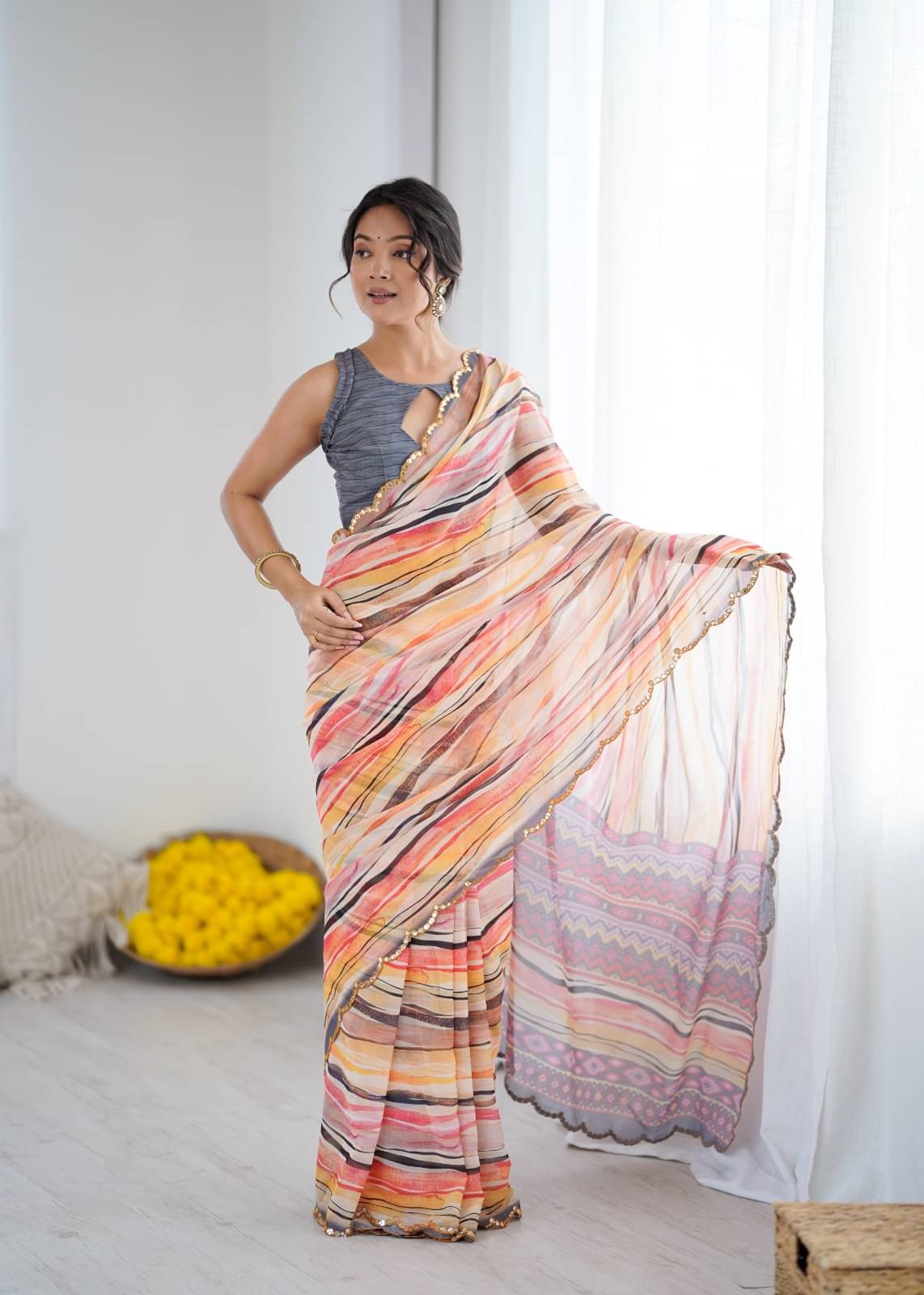 BLEESBURY Georgette Printed Regular Saree With Unstitched Blouse Piece ( Orange ) BLEESBURY Georgette Printed Regular Saree With Unstitched Blouse Piece ( Orange )
