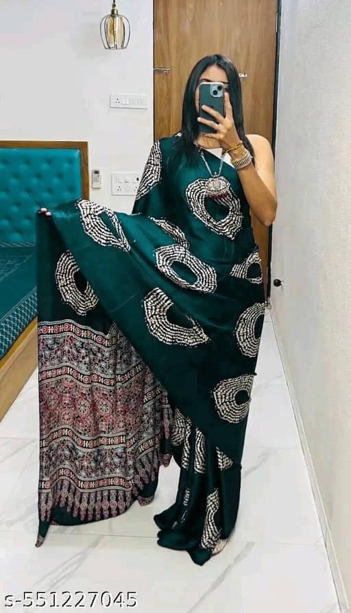     			Bhuwal Fashion Crepe Printed Regular Saree With Unstitched Blouse Piece ( Rama )