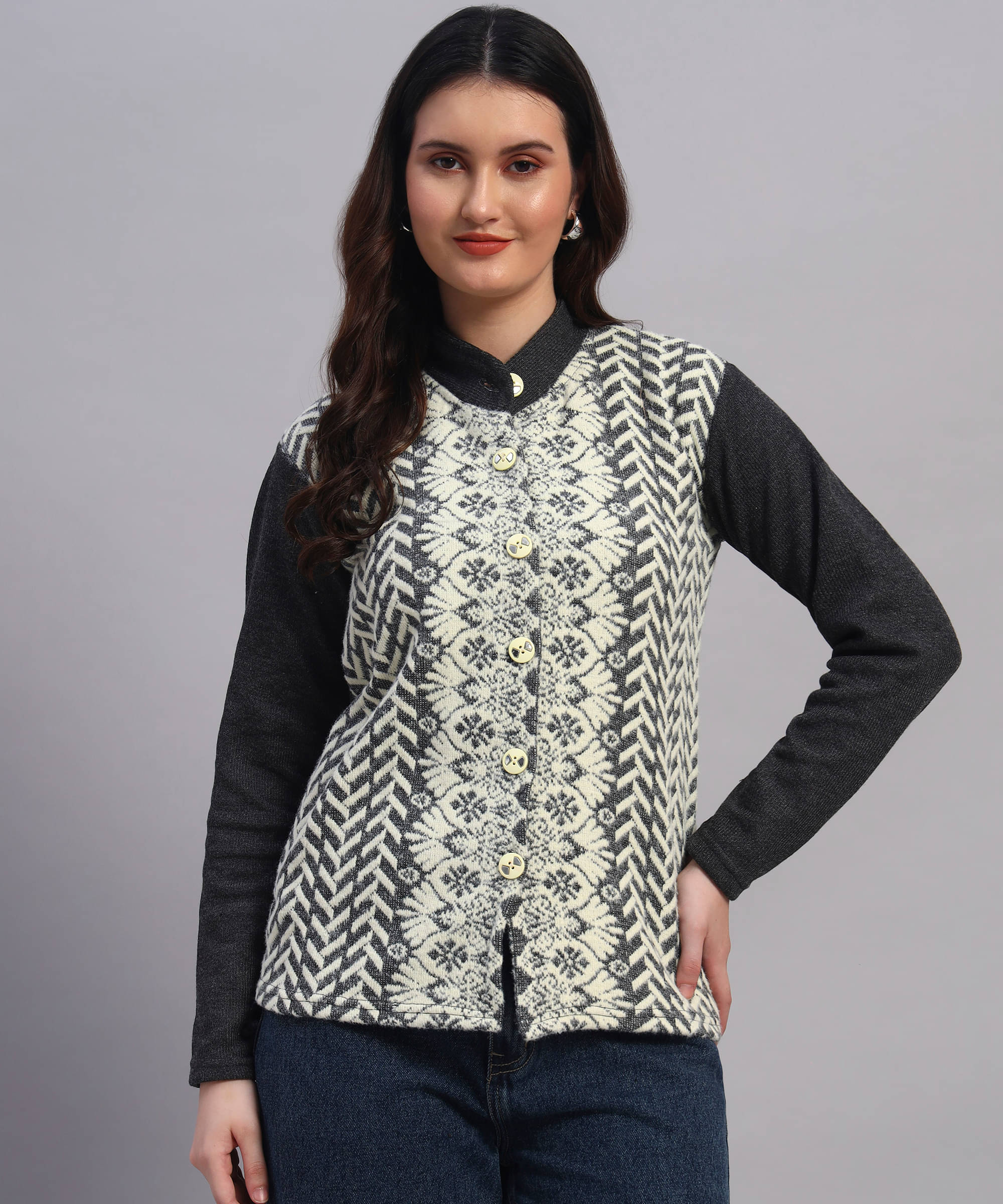 Christy World Woollen Round Neck Women's Buttoned Cardigans - Grey ( Pack of 1 ) Christy World Woollen Round Neck Women's Buttoned Cardigans - Grey ( Pack of 1 )