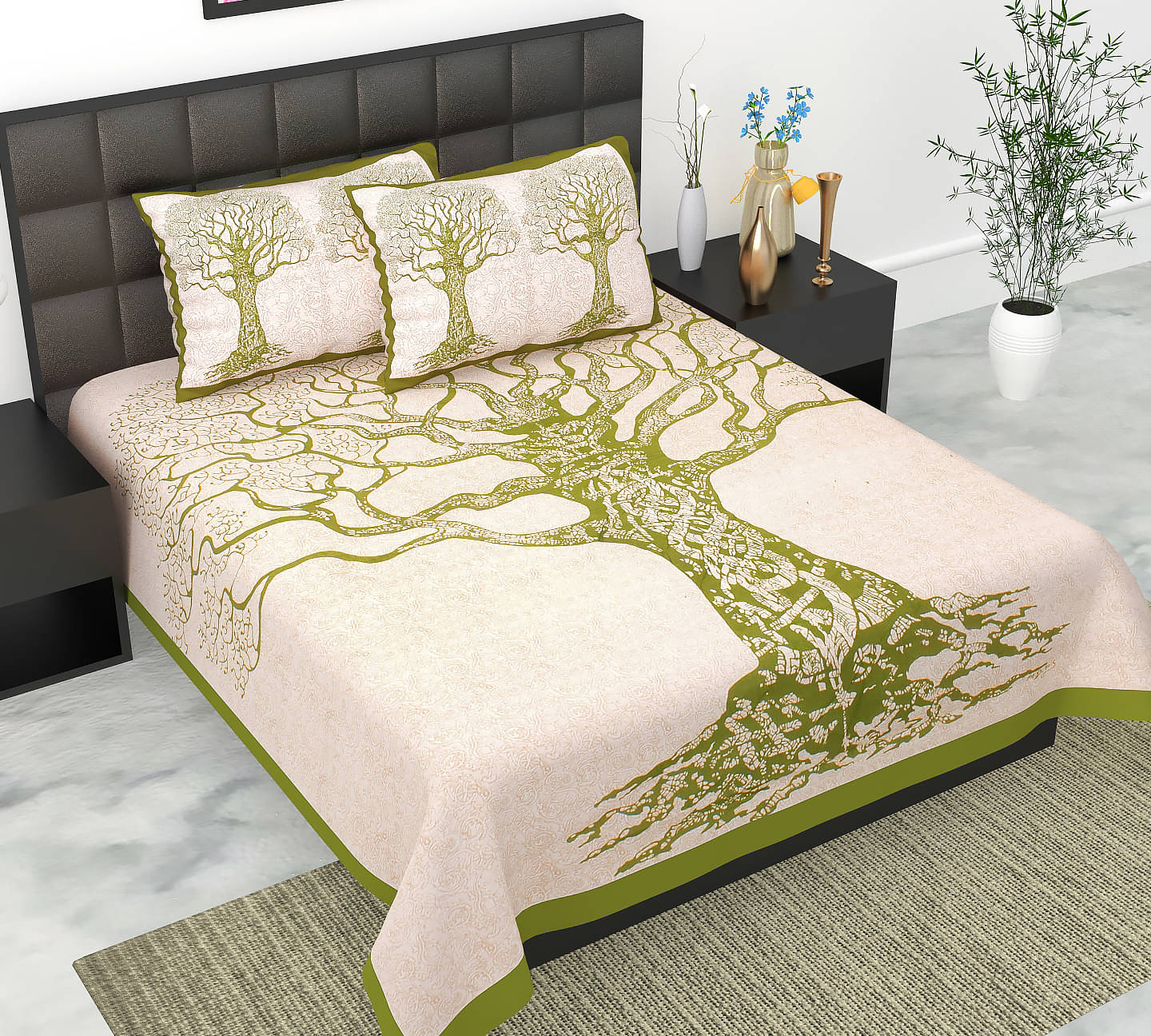     			Dgsm Craft Cotton 1 Double Queen Bedsheet with 2 Pillow Covers ( Green )