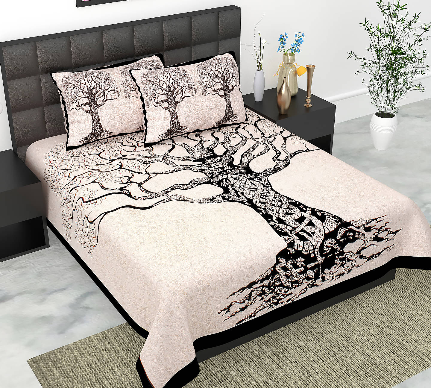     			Dgsm Craft Cotton 1 Double Queen Bedsheet with 2 Pillow Covers ( Black )