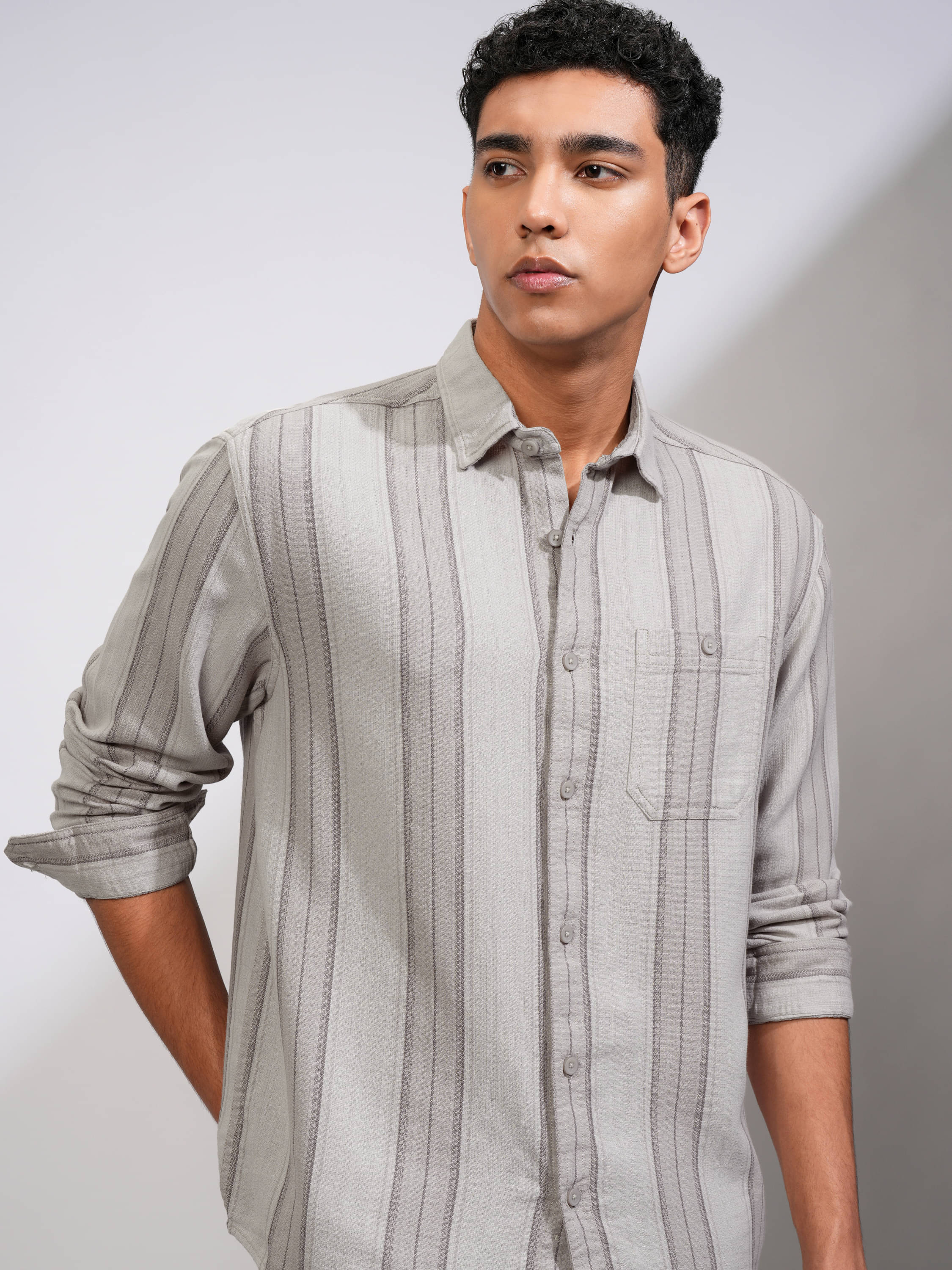     			Highlander 100% Cotton Oversized Fit Striped Full Sleeves Men's Casual Shirt - Multicolor ( Pack of 1 )