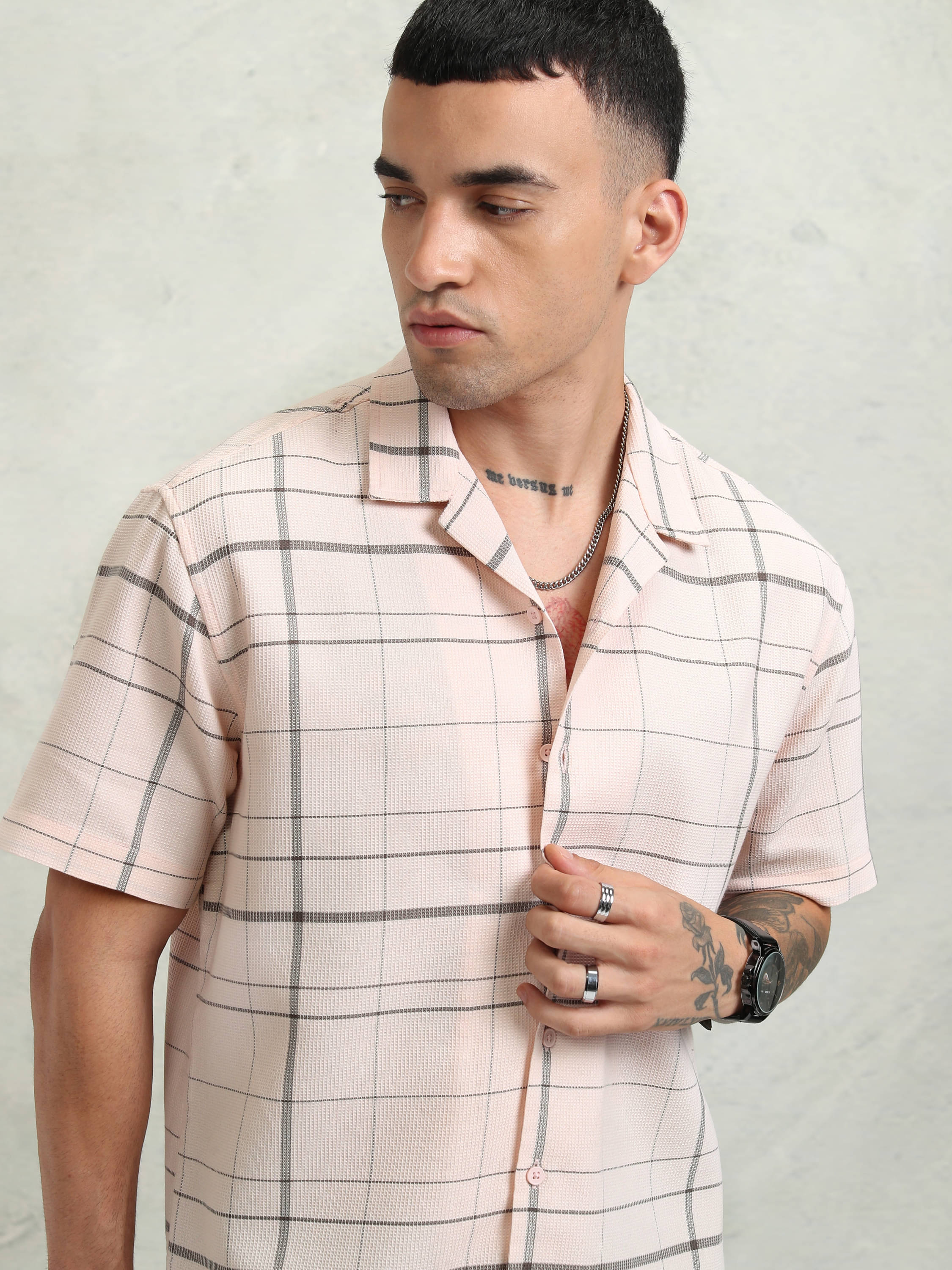     			Highlander 100% Cotton Relaxed Fit Checks Half Sleeves Men's Casual Shirt - Pink ( Pack of 1 )