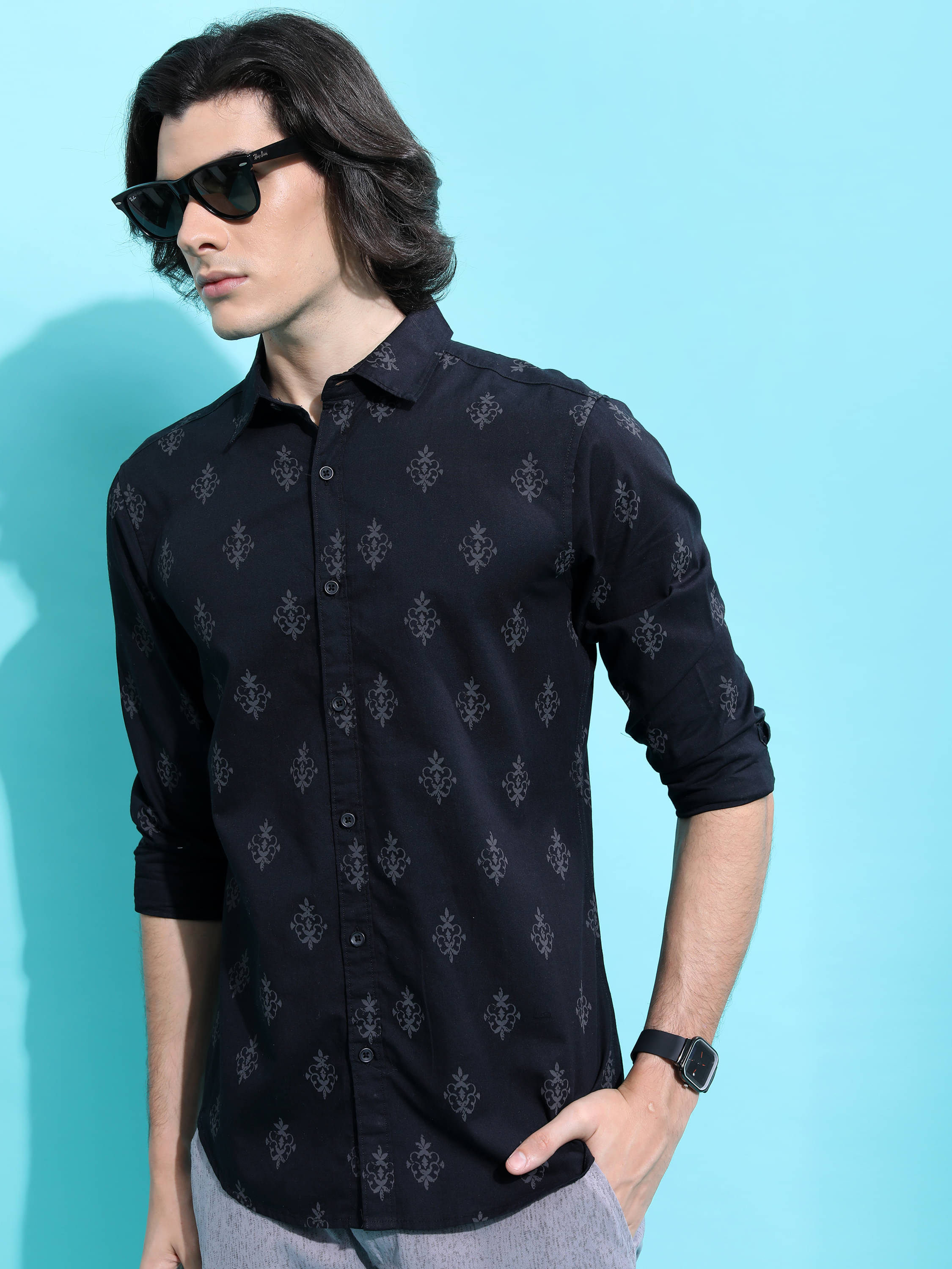 Highlander 100% Cotton Slim Fit Printed Full Sleeves Men's Casual Shirt - Black ( Pack of 1 ) Highlander 100% Cotton Slim Fit Printed Full Sleeves Men's Casual Shirt - Black ( Pack of 1 )
