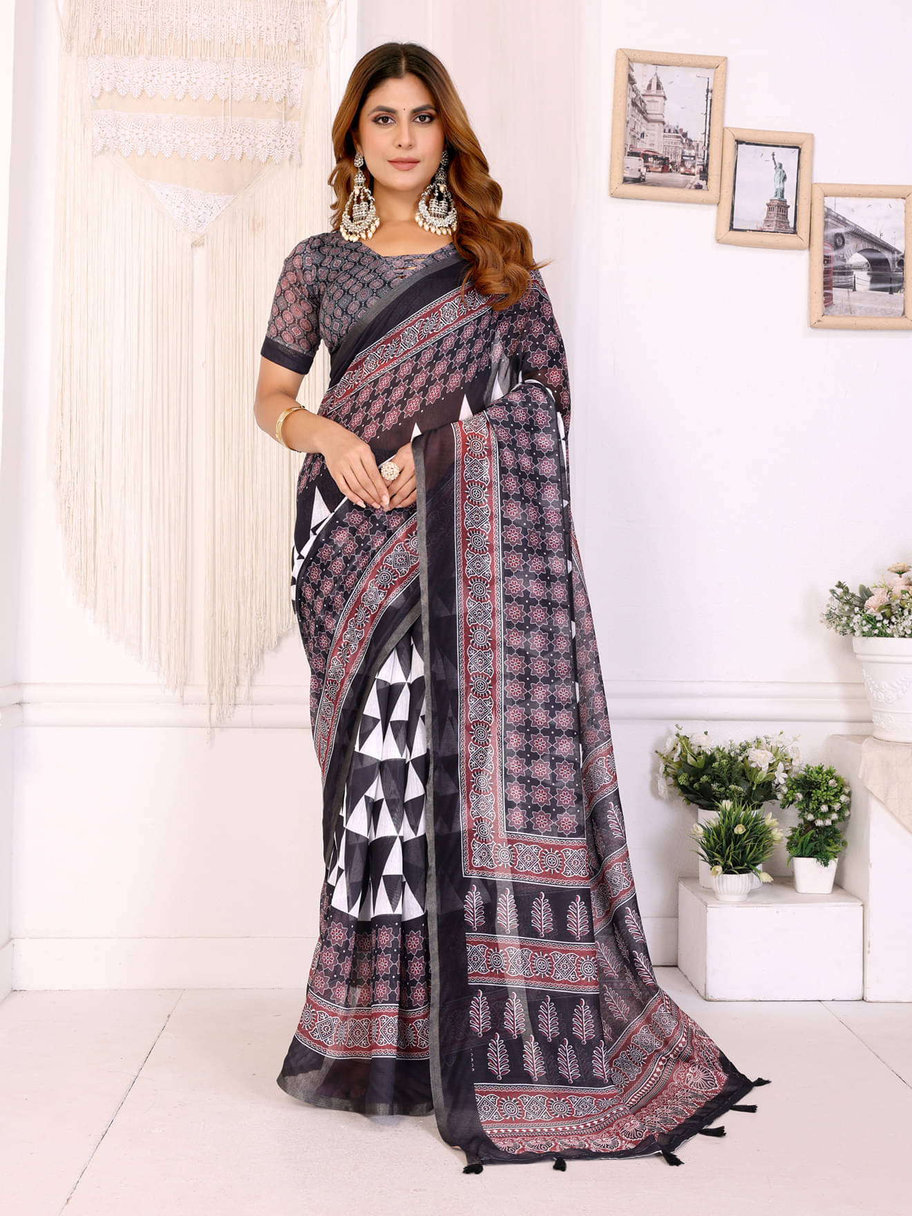 INDIAN SILKS Chanderi Printed Banarasi saree With Unstitched Blouse Piece ( Multicolor )     			INDIAN SILKS Chanderi Printed Banarasi saree With Unstitched Blouse Piece ( Multicolor )
