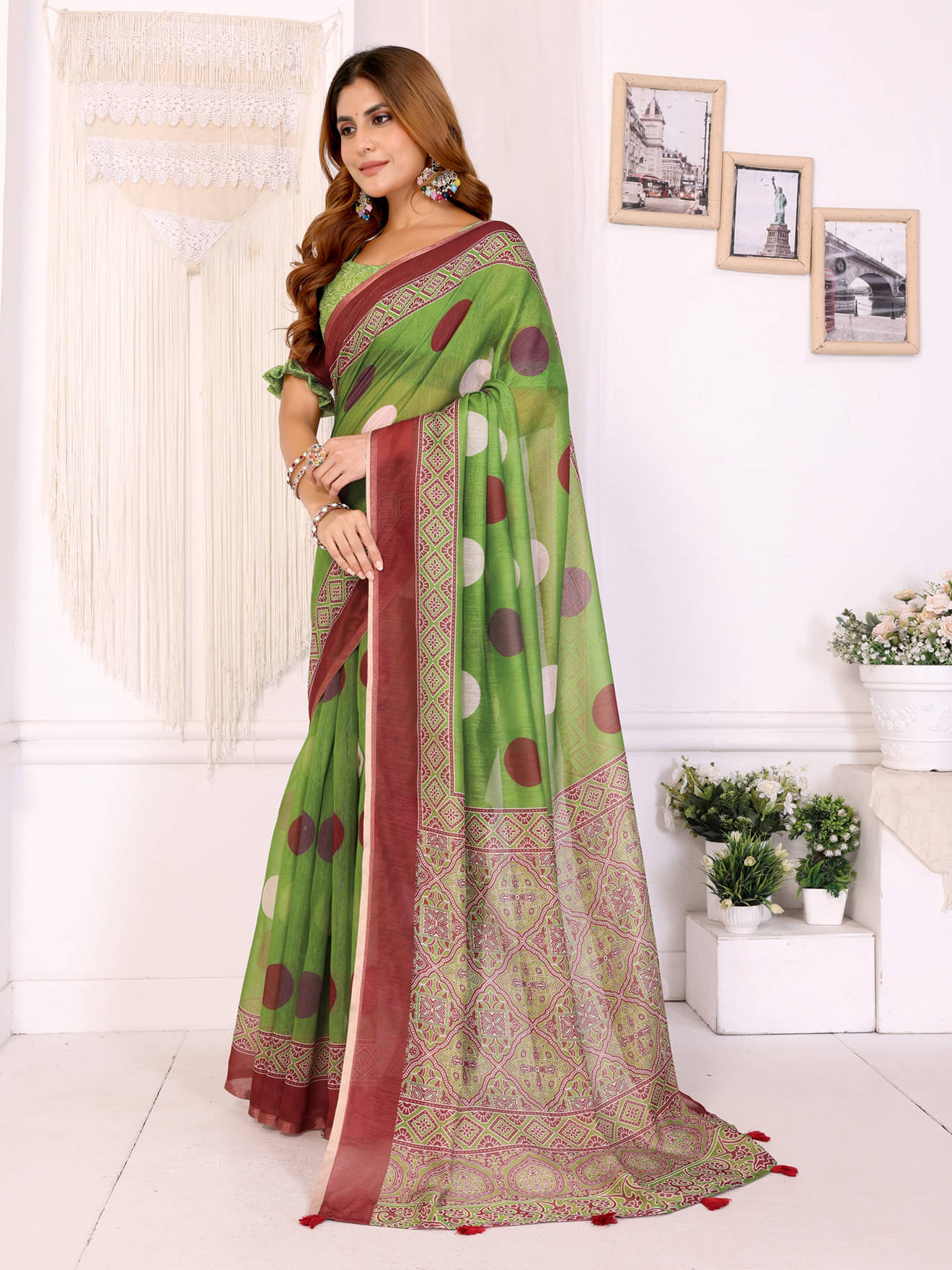 INDIAN SILKS Chanderi Printed Banarasi saree With Unstitched Blouse Piece ( Multicolor ) INDIAN SILKS Chanderi Printed Banarasi saree With Unstitched Blouse Piece ( Multicolor )